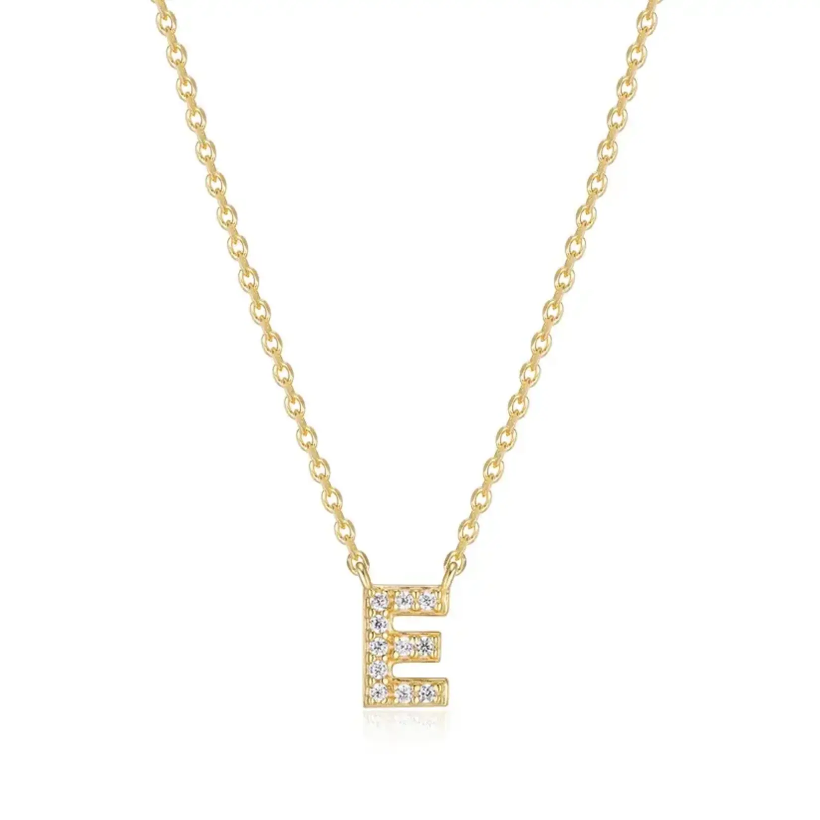 Paris 1901 SS 18K Vermeil CZ Mini Initial E Necklace 18”+2”
