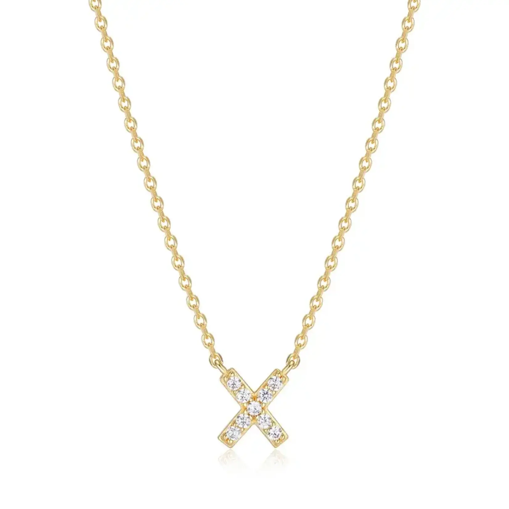 Paris 1901 SS 18K Vermeil CZ Mini Initial X Necklace 18”+2”