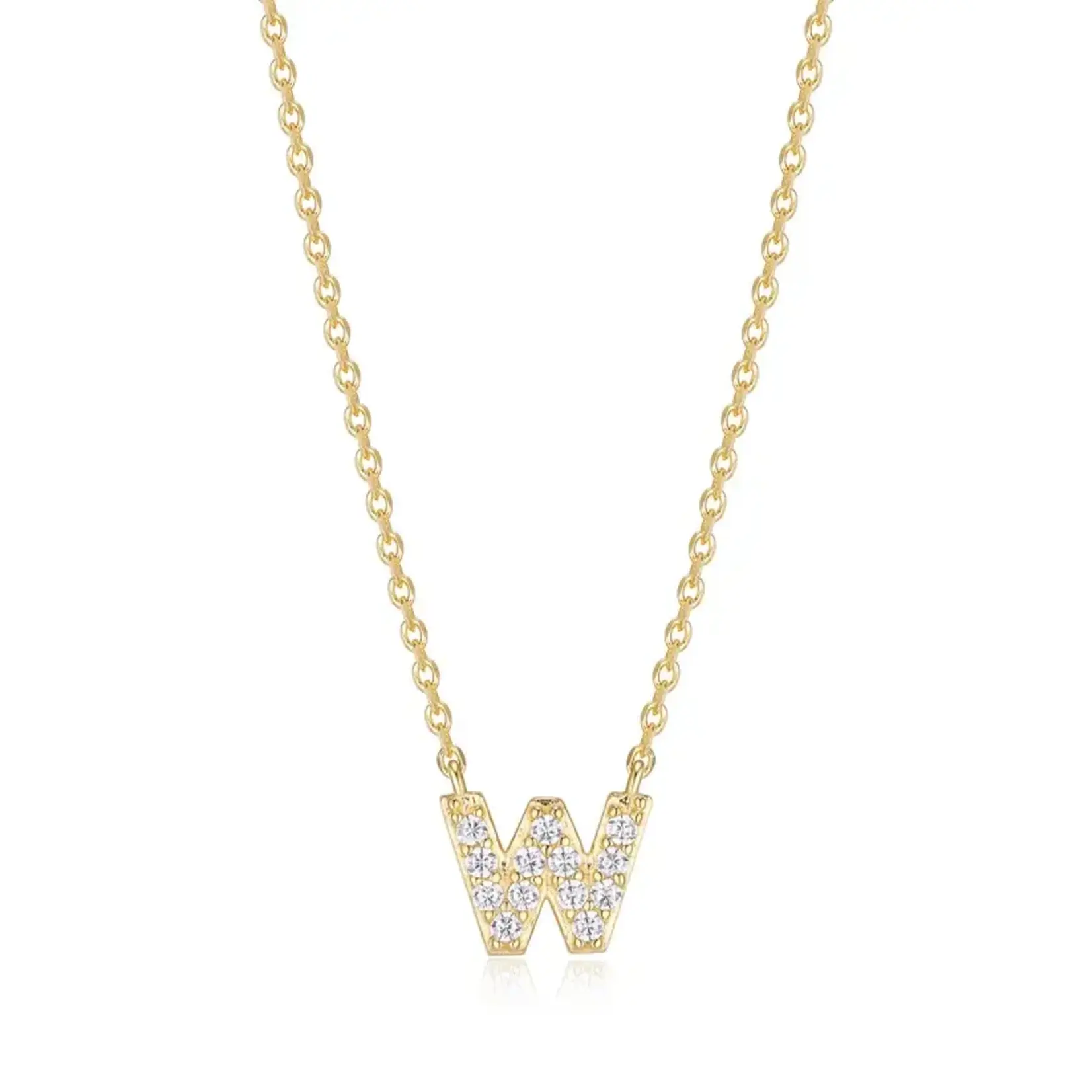 Paris 1901 SS 18K Vermeil CZ Mini Initial W Necklace 18”+2”