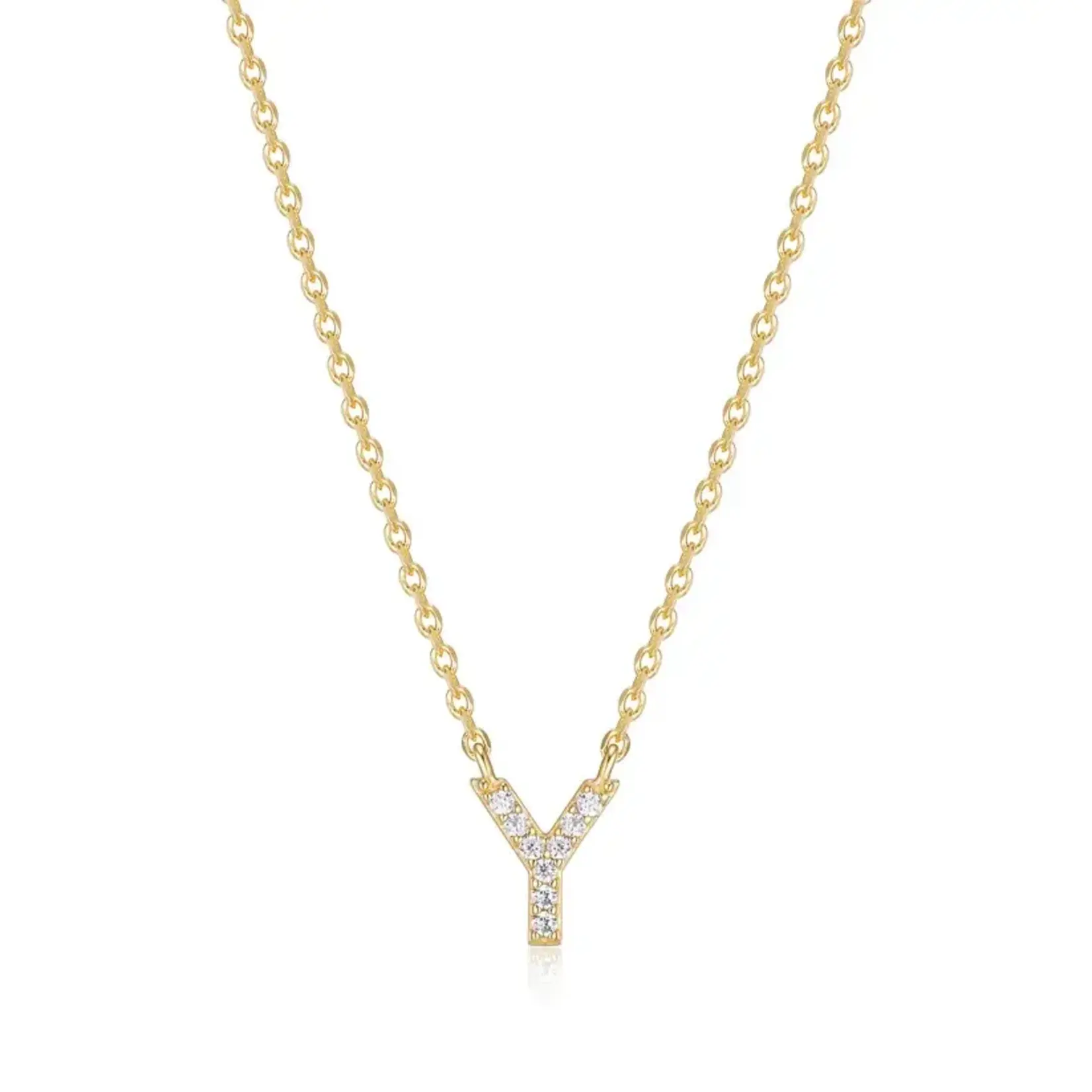 Paris 1901 SS 18K Vermeil CZ Mini Initial Y Necklace 18”+2”