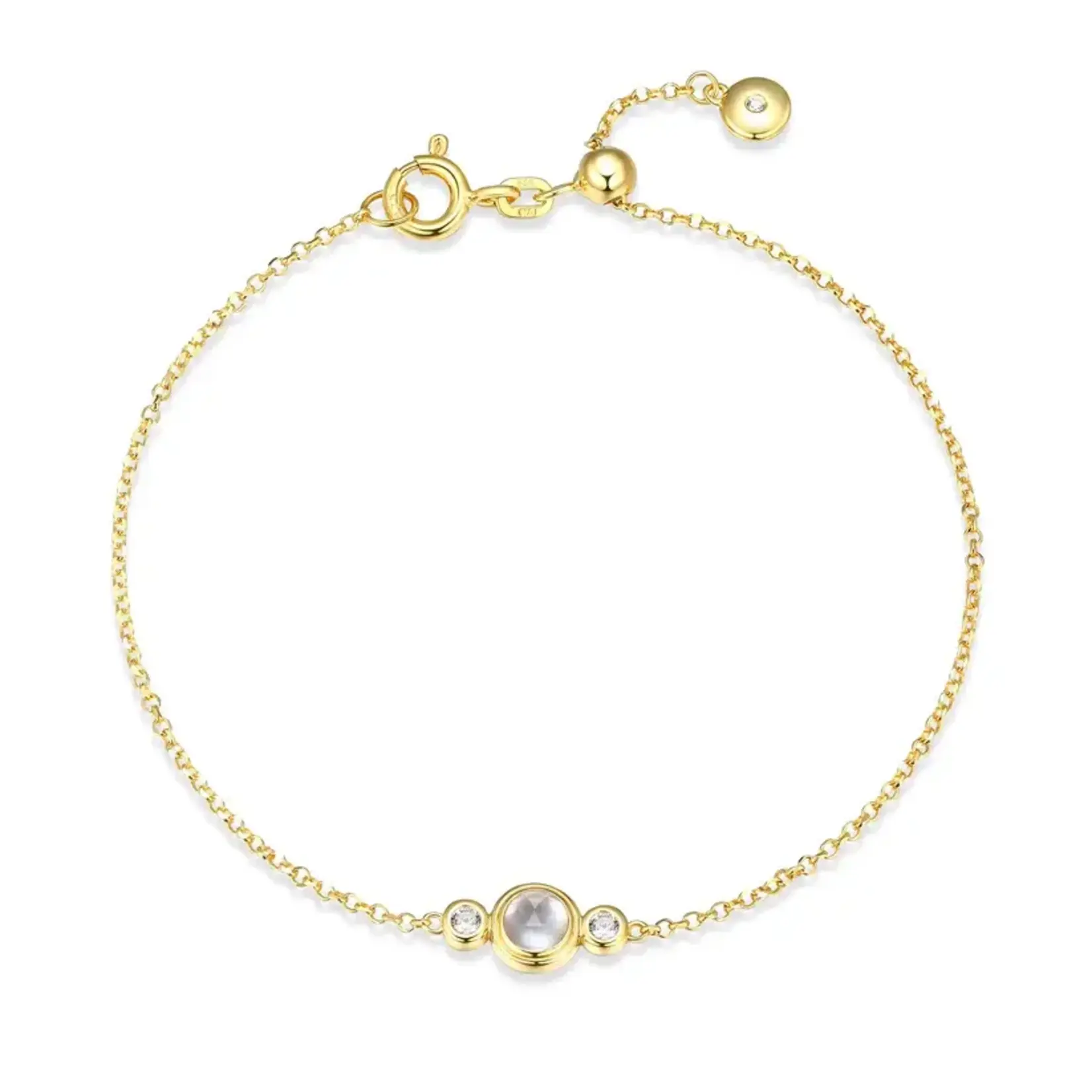 Paris 1901 SS 18k GP Gen. White Shell + Crystal (April) Rolo Bracelet Adj. 7.5”