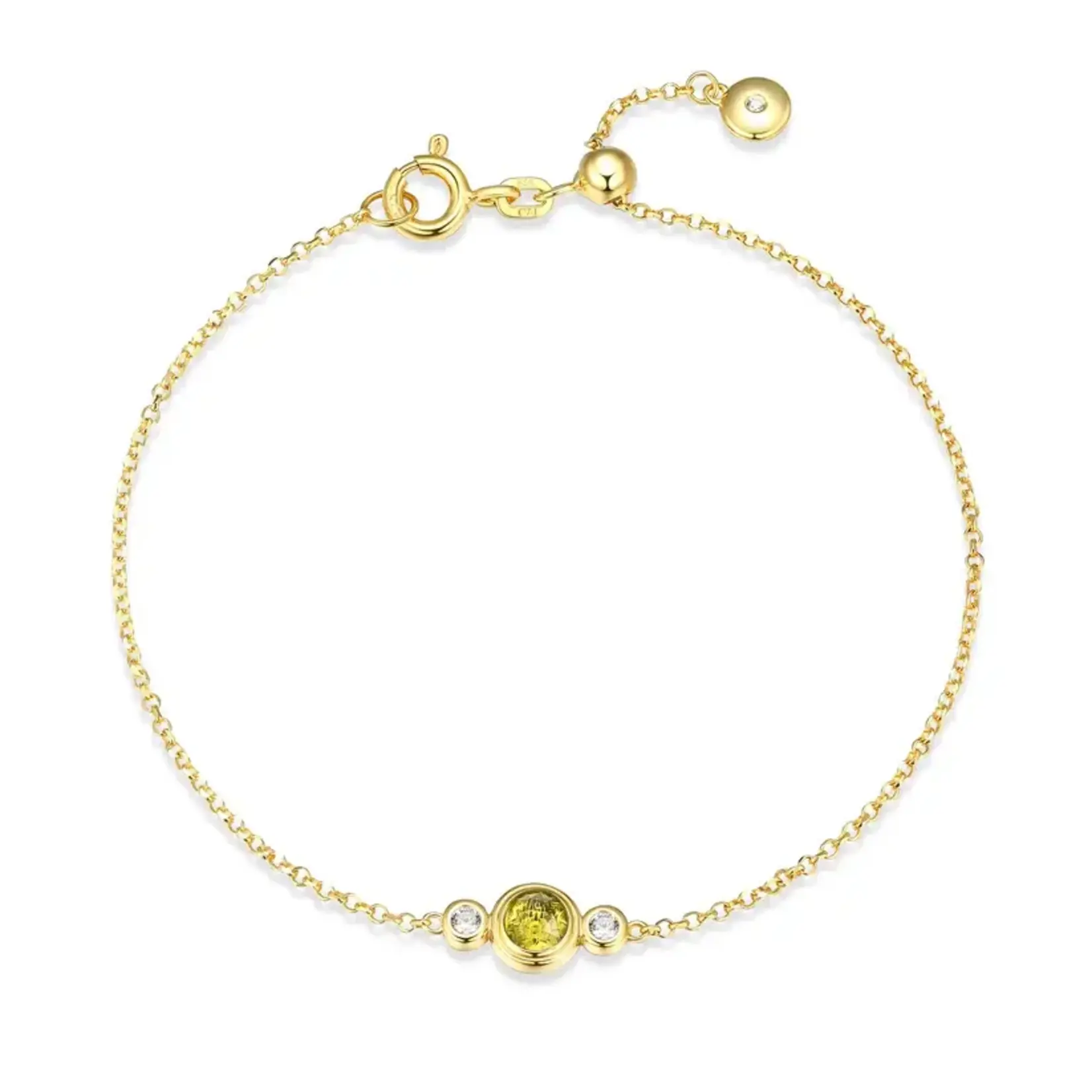 Paris 1901 SS 18k GP Lab Peridot (August) Rolo Bracelet Adj. 7.5”