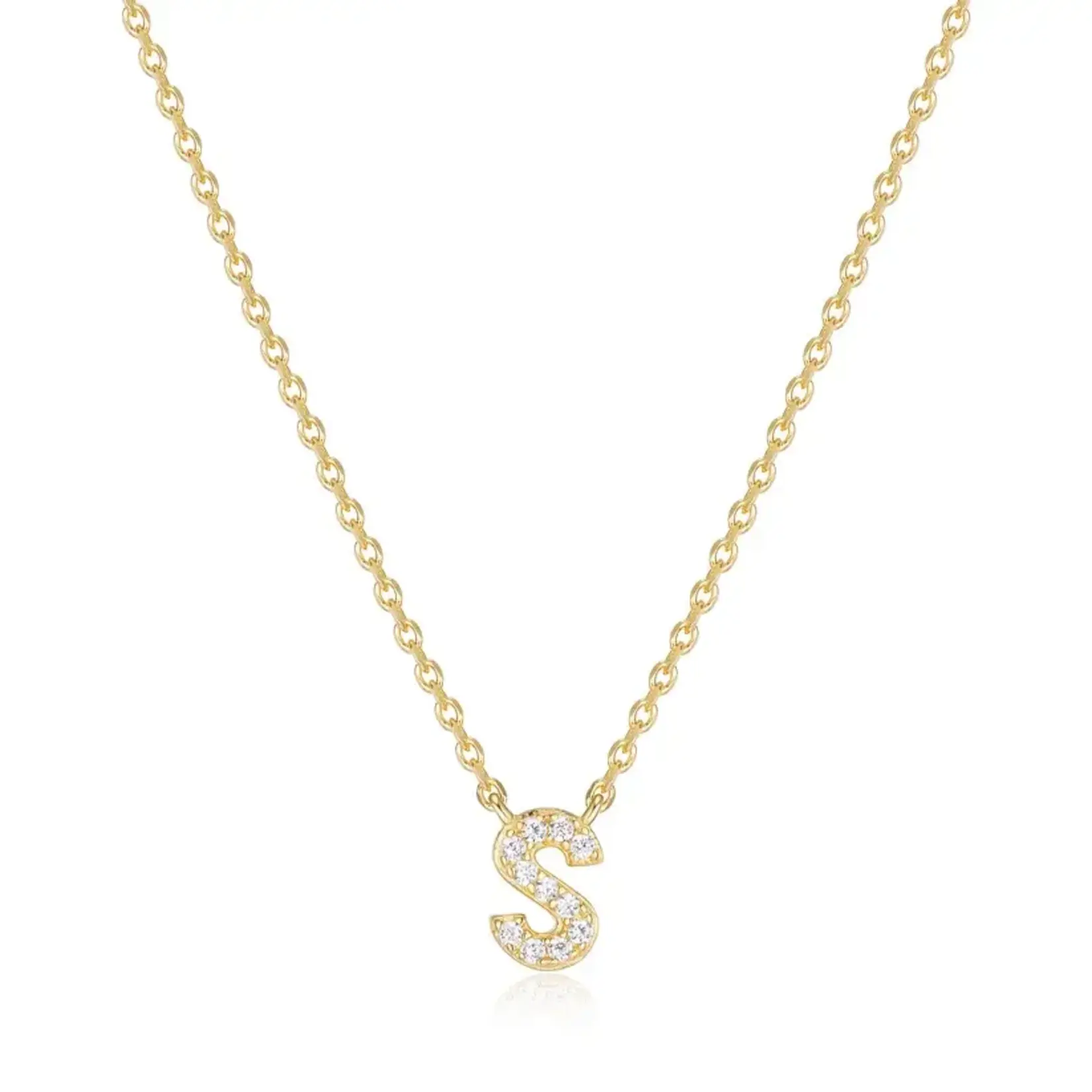 Paris 1901 SS 18K Vermeil CZ Mini Initial S Necklace 18”+2”