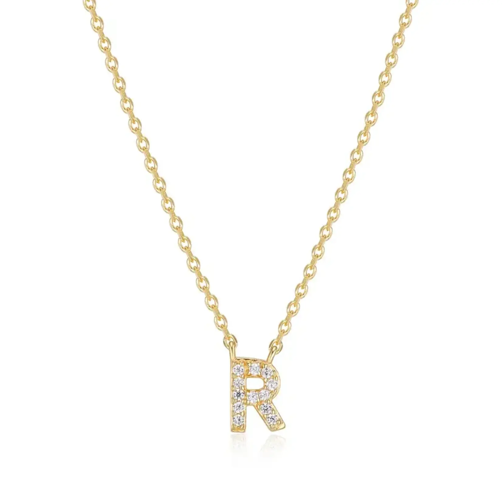 Paris 1901 SS 18K Vermeil CZ Mini Initial R Necklace 18”+2”