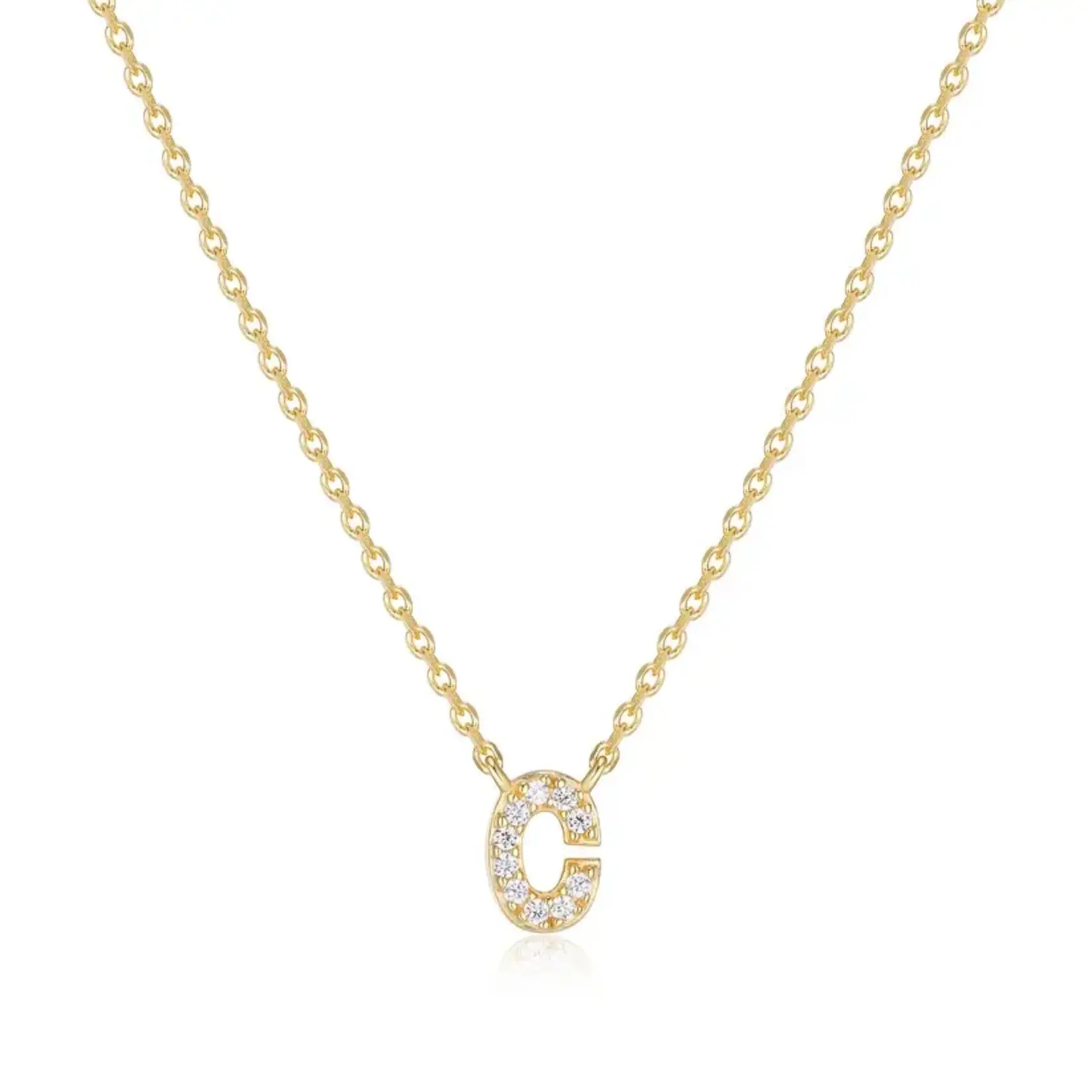 Paris 1901 SS 18K Vermeil CZ Mini Initial C Necklace 18”+2”