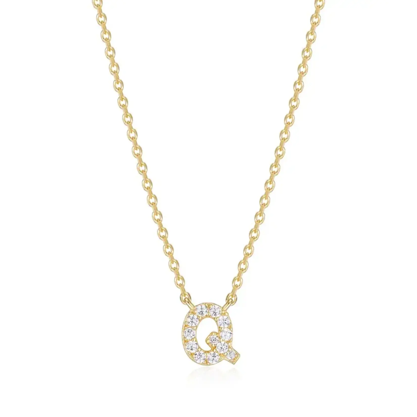 Paris 1901 SS 18K Vermeil CZ Mini Initial Q Necklace 18”+2”