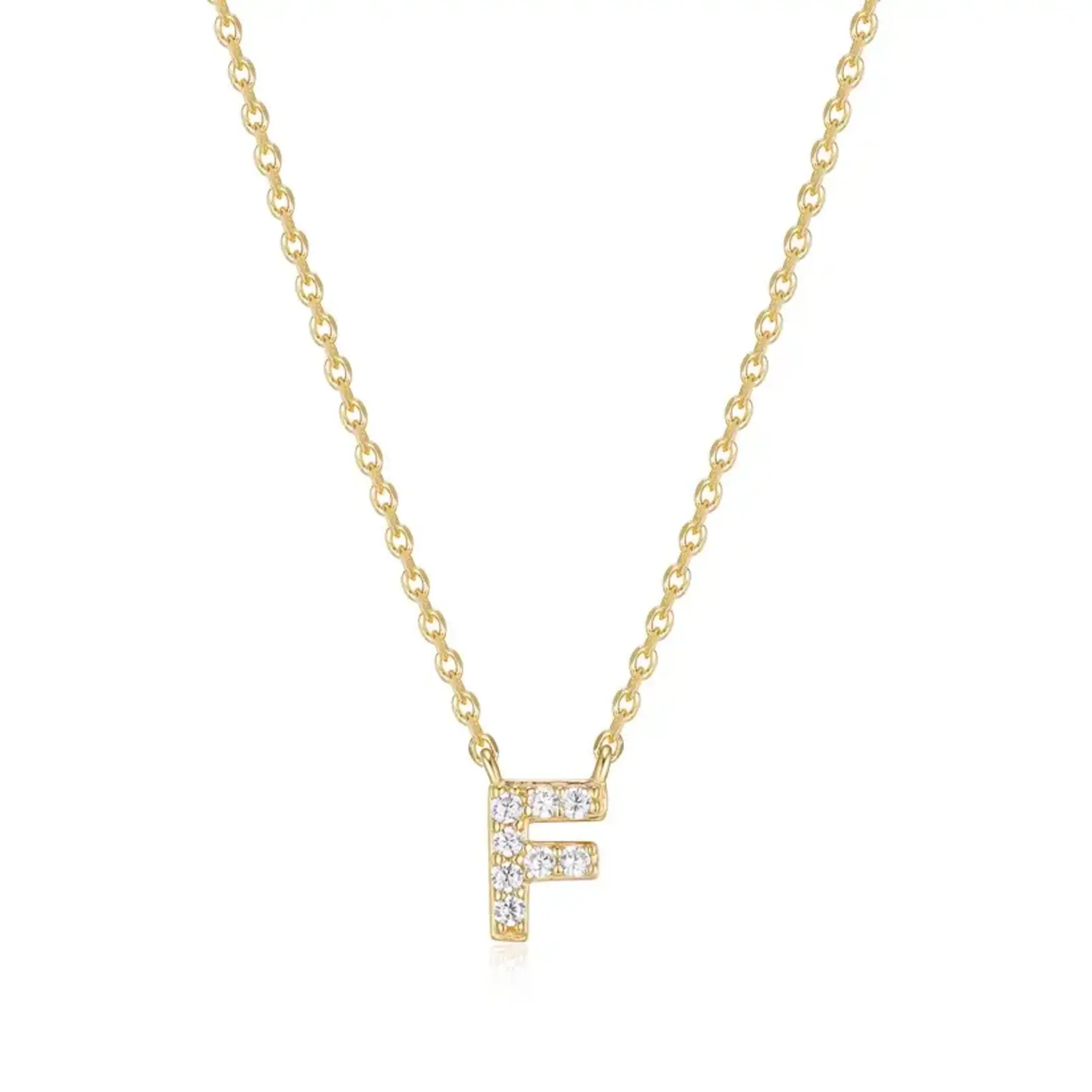 Paris 1901 SS 18K Vermeil CZ Mini Initial F Necklace 18”+2”