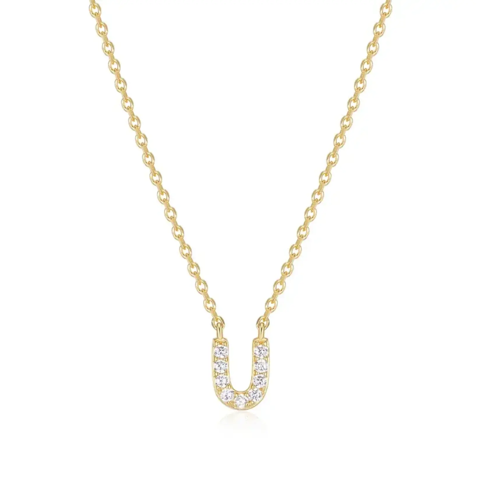 Paris 1901 SS 18K Vermeil CZ Mini Initial U Necklace 18”+2”