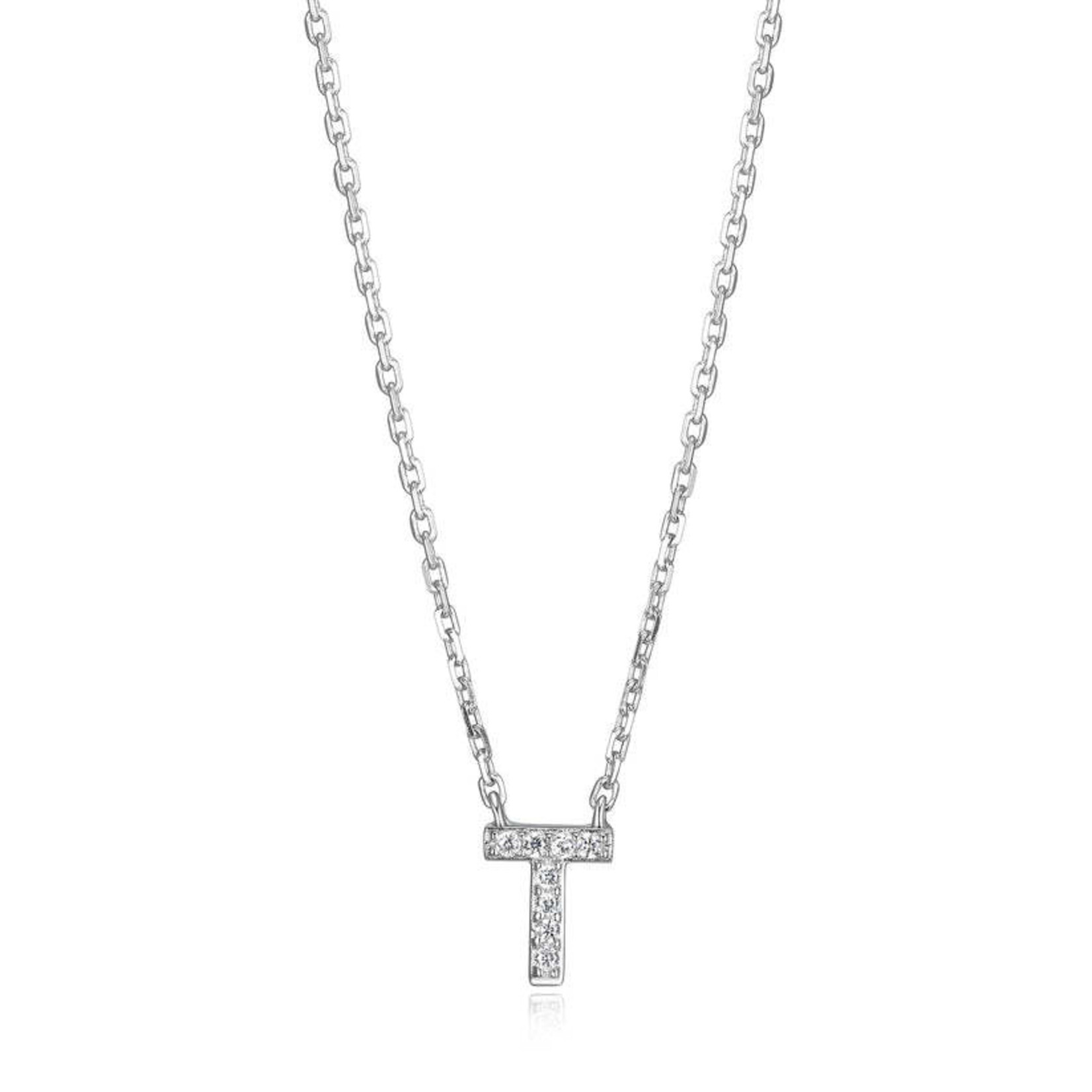 Paris 1901 SS CZ Mini Initial T Necklace 18”