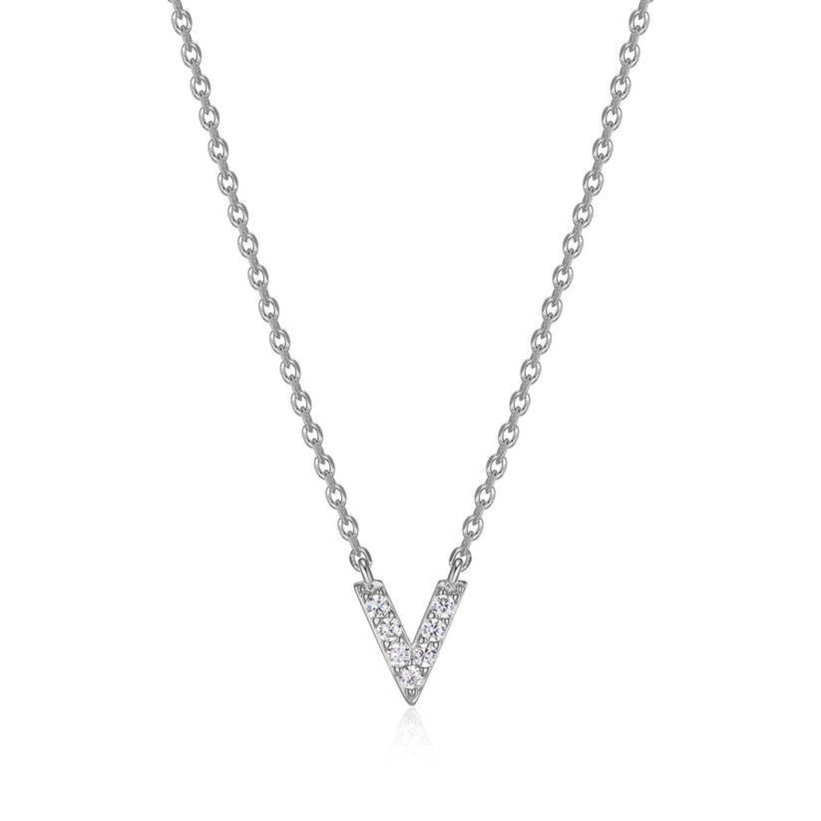 Paris 1901 SS CZ Mini Initial V Necklace 18”
