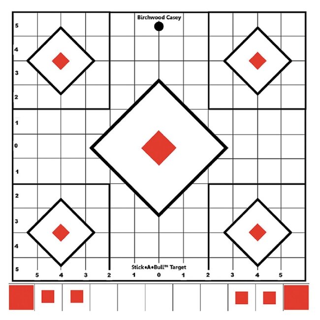 Birchwood Casey  Stick-A-Bull Sight-In Self-Adhesive Paper White/Red 5-Diamond Includes Pasters 5 Pack