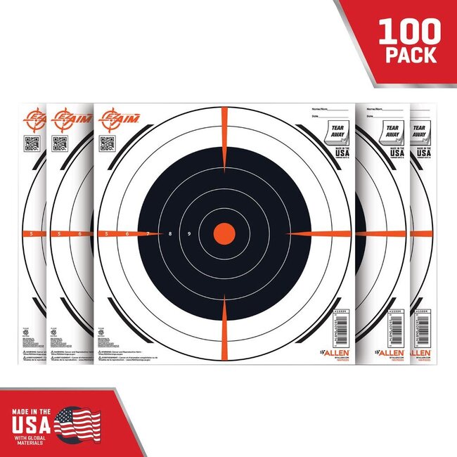 EZ-Aim Shooting Target Bullseye Paper Hanging 12" x 12" Black/White 100 Per Pack