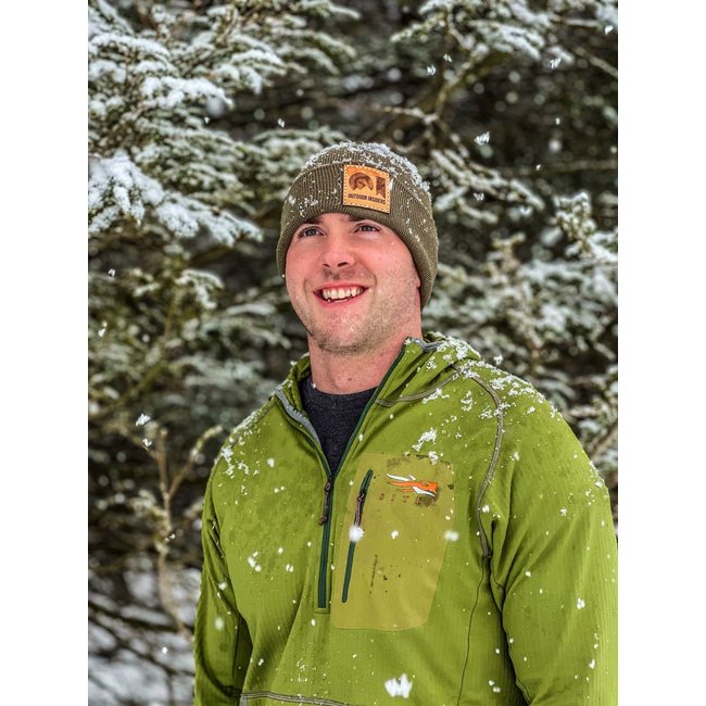 OI Solid Knit Cuffed Patch Beanie