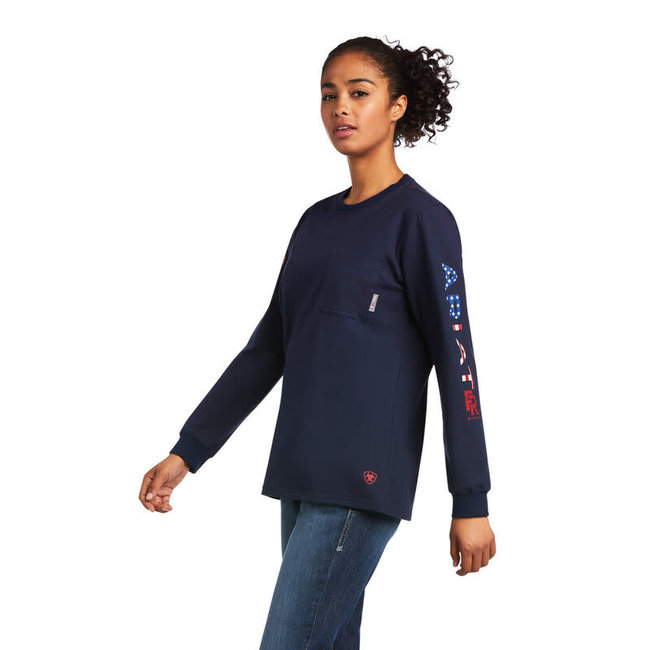 Ariat Women's FR Stretch Logo LS T-Shirt Navy/USA
