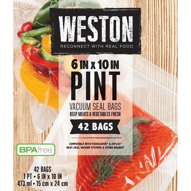 Weston Vac Sealer Bags, 6" x 10" (Pint), 42 count