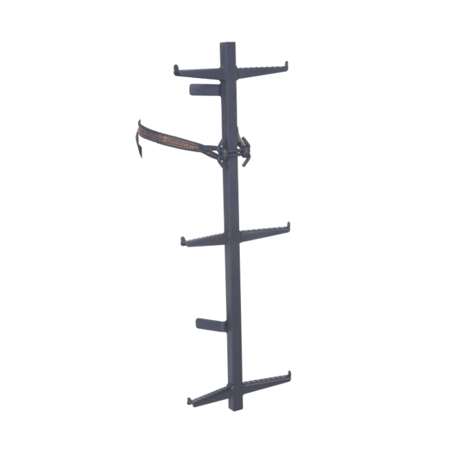 The M240 Climbing Sticks offer a lightweight, portable solution for hunters who need a reliable way to reach their stand. Constructed from durable powder-coated steel with a single-tube design, double-sided angled steps, and adjustable double-loop strap.