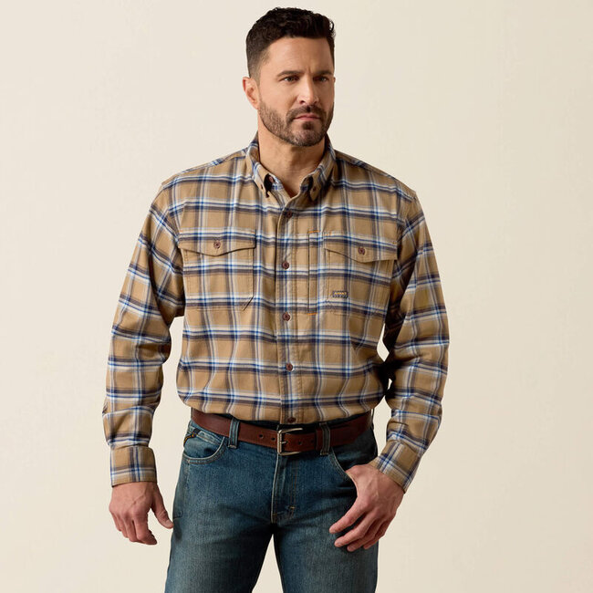 MNS Rebar Flannel DuraStretch Work Shirt FIELD KHAKI LG