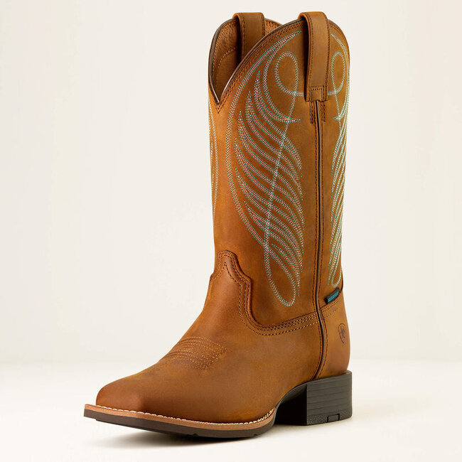 WMS Round Up Waterproof Wide Square Toe Western Boot RELIABLE BROWN 7