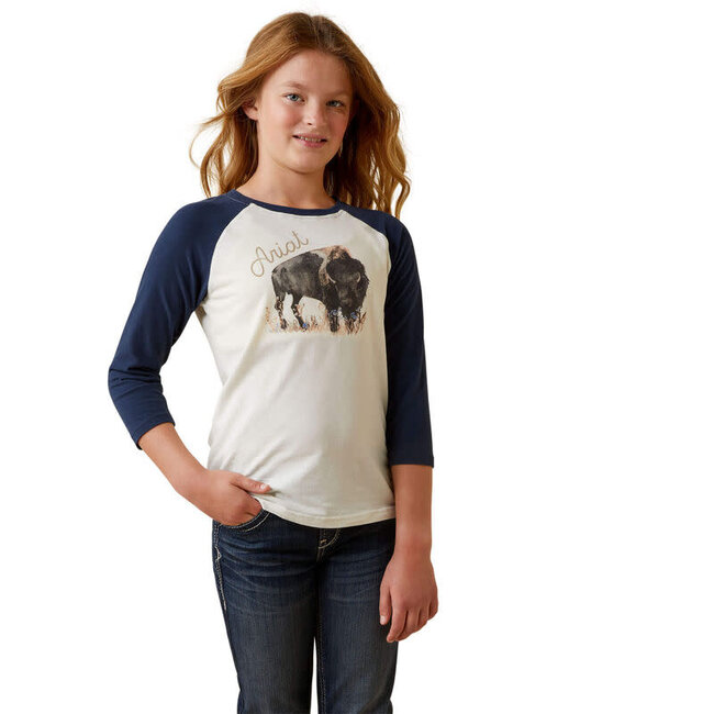 Ariat Girls' Painted Buffalo 3/4 Sleeve Tee