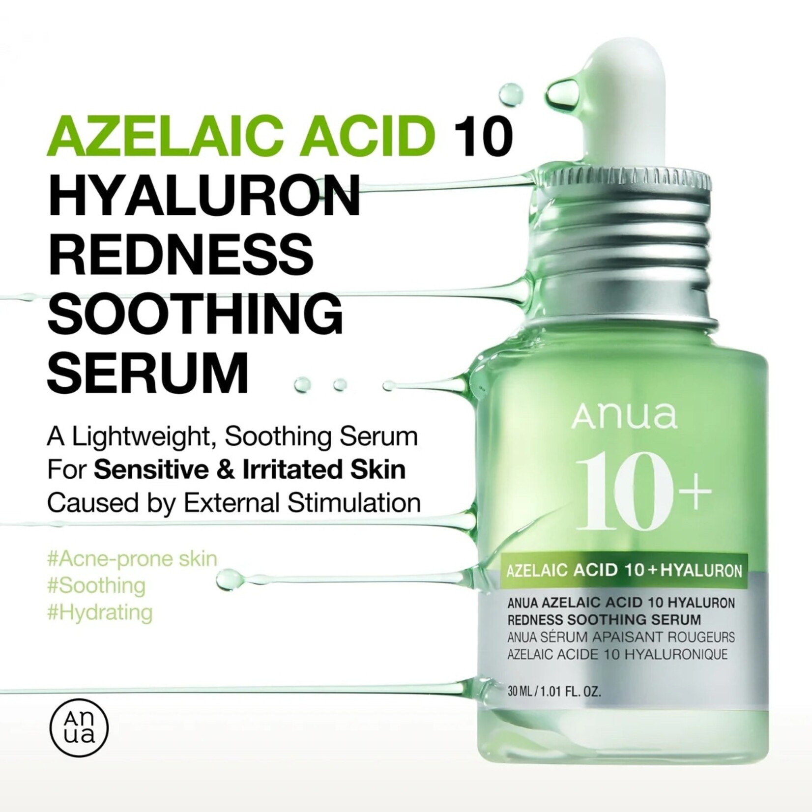 ANUA Azelaic Acid 10 Hyaluron Redness Soothing Serum 30mL
