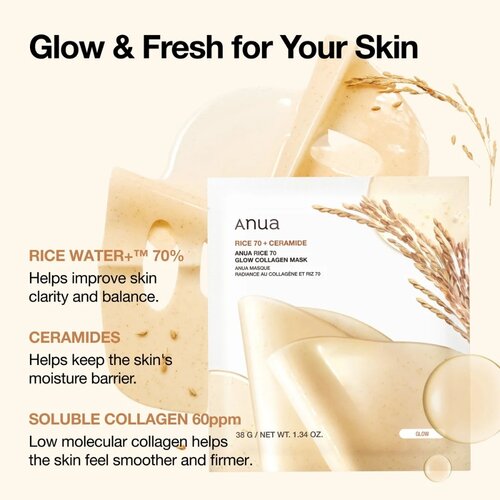 ANUA Rice 70 Glow Collagen Mask 38g 1p