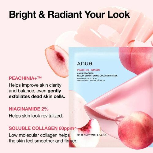 ANUA Peach 70 Niacin Brightening Collagen Mask 38g 1p