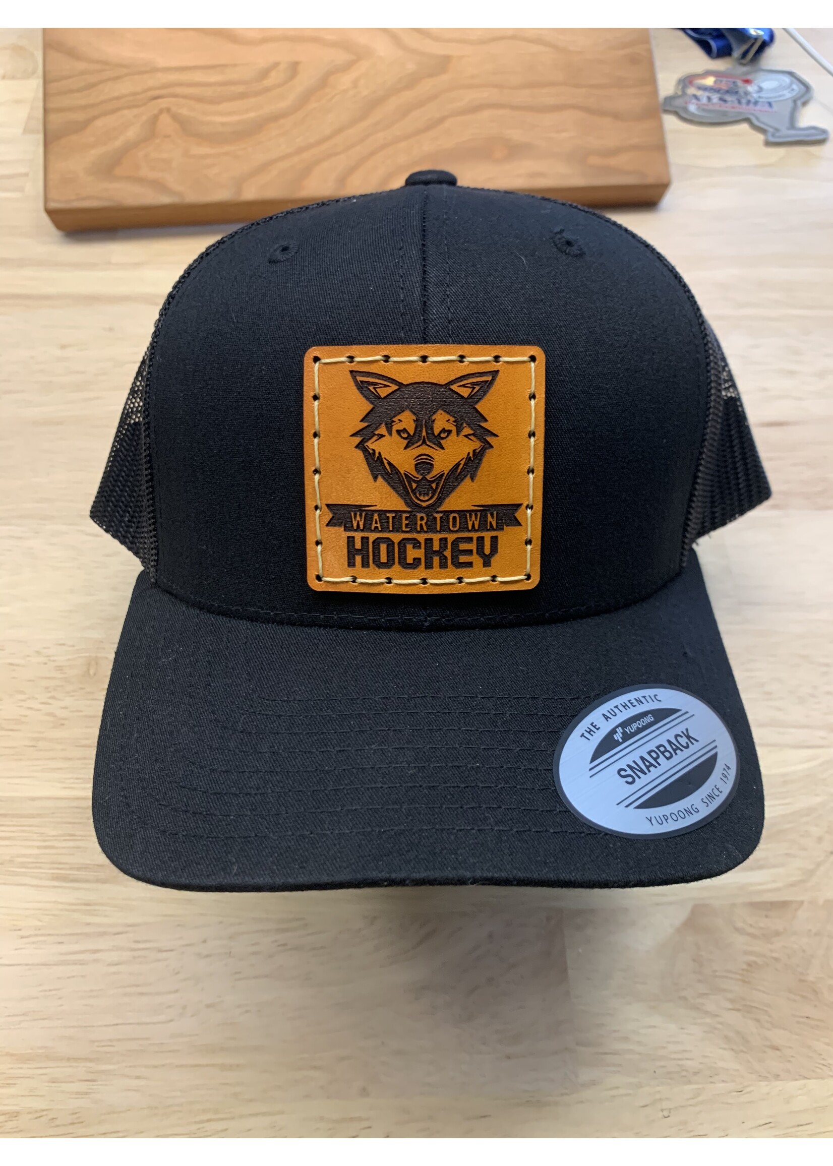 Watertown Hockey Leather Patch Snapback Trucker-Black