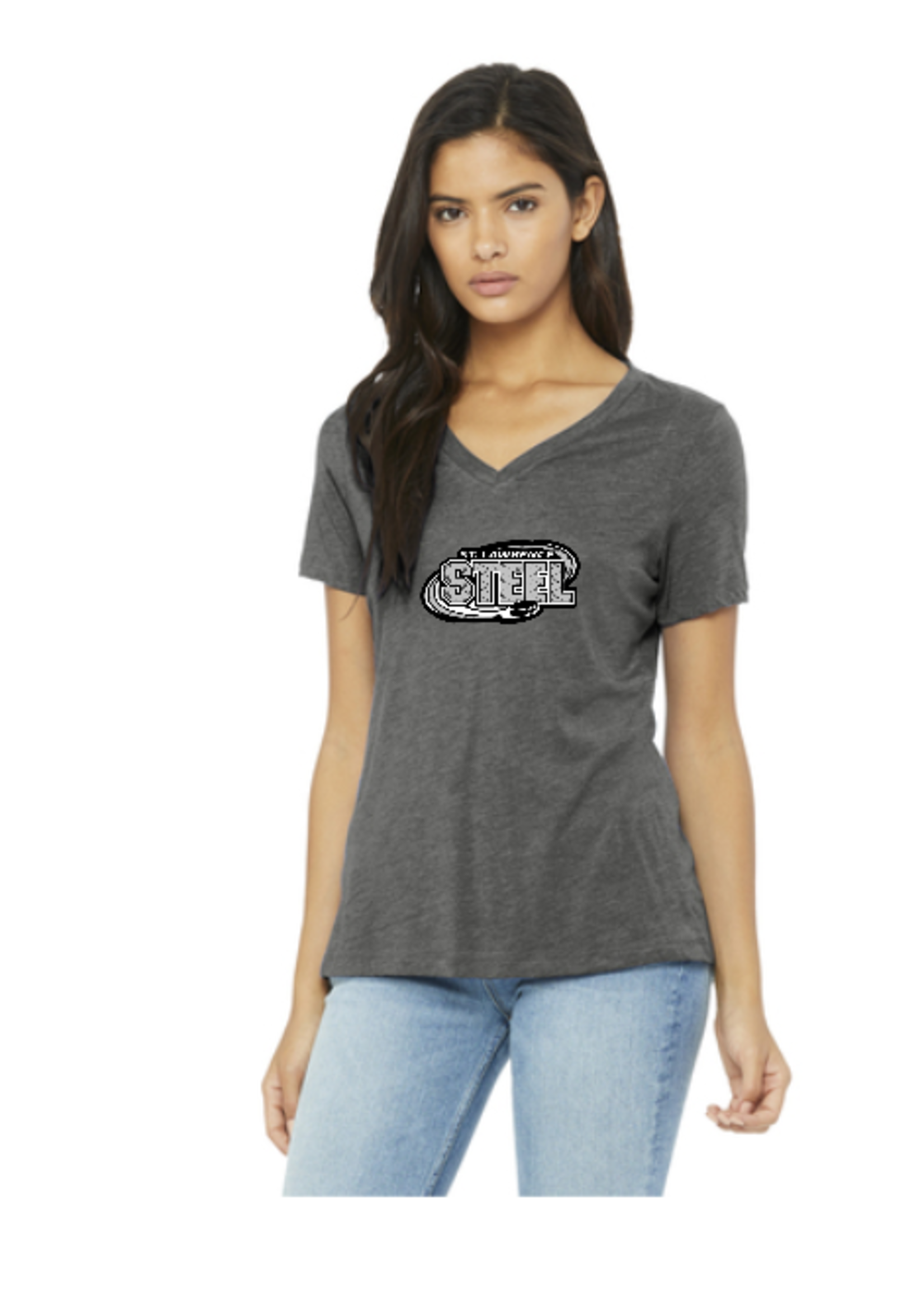 St Lawrence Steel Hockey Bella+Canvas Ladies Relaxed triblend V-Neck Tee (BC6415)