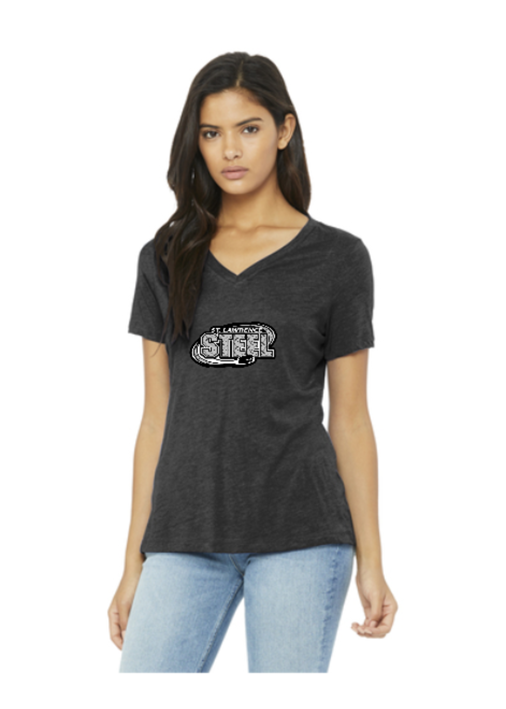 St Lawrence Steel Hockey Bella+Canvas Ladies Relaxed triblend V-Neck Tee (BC6415)