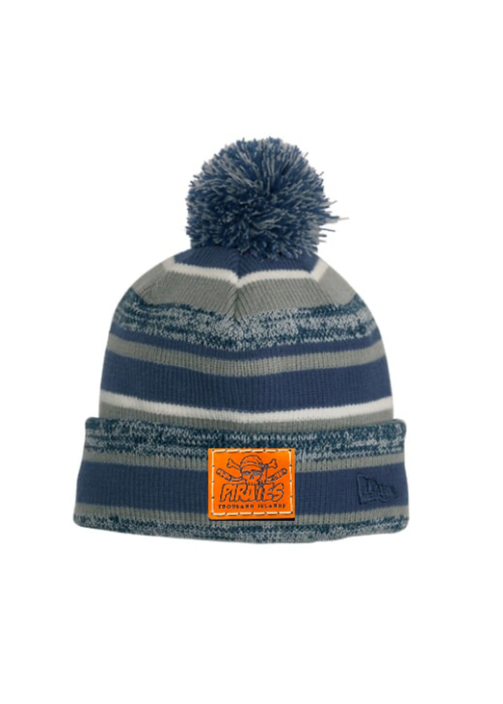 T.I.  Hockey Leather Patched Winter Pom Hat  Navy/Graphite