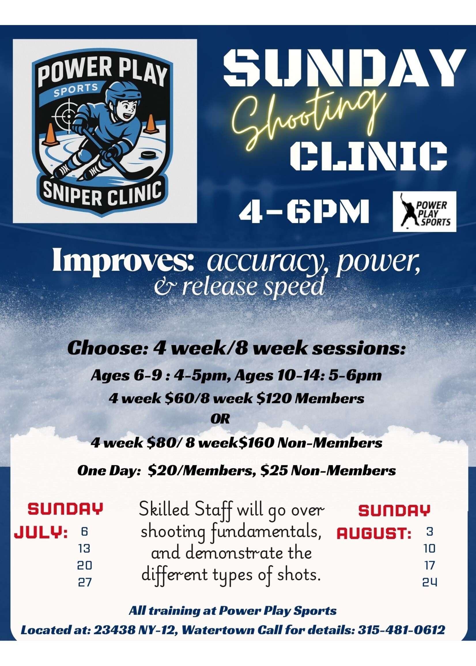 Sunday Shooting Clinic-     4 weeks July or/ 4 weeks August