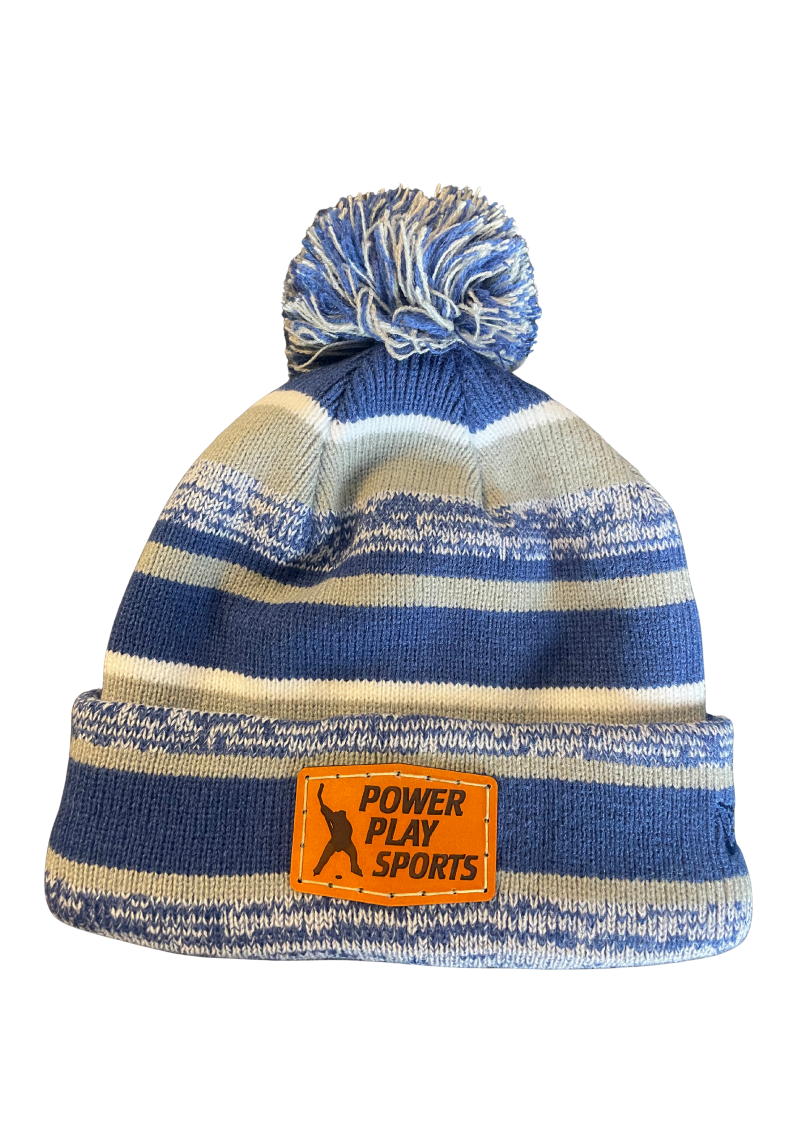 Power Play Sports Leather Patch Winter Hat Pom Royal/Graphite