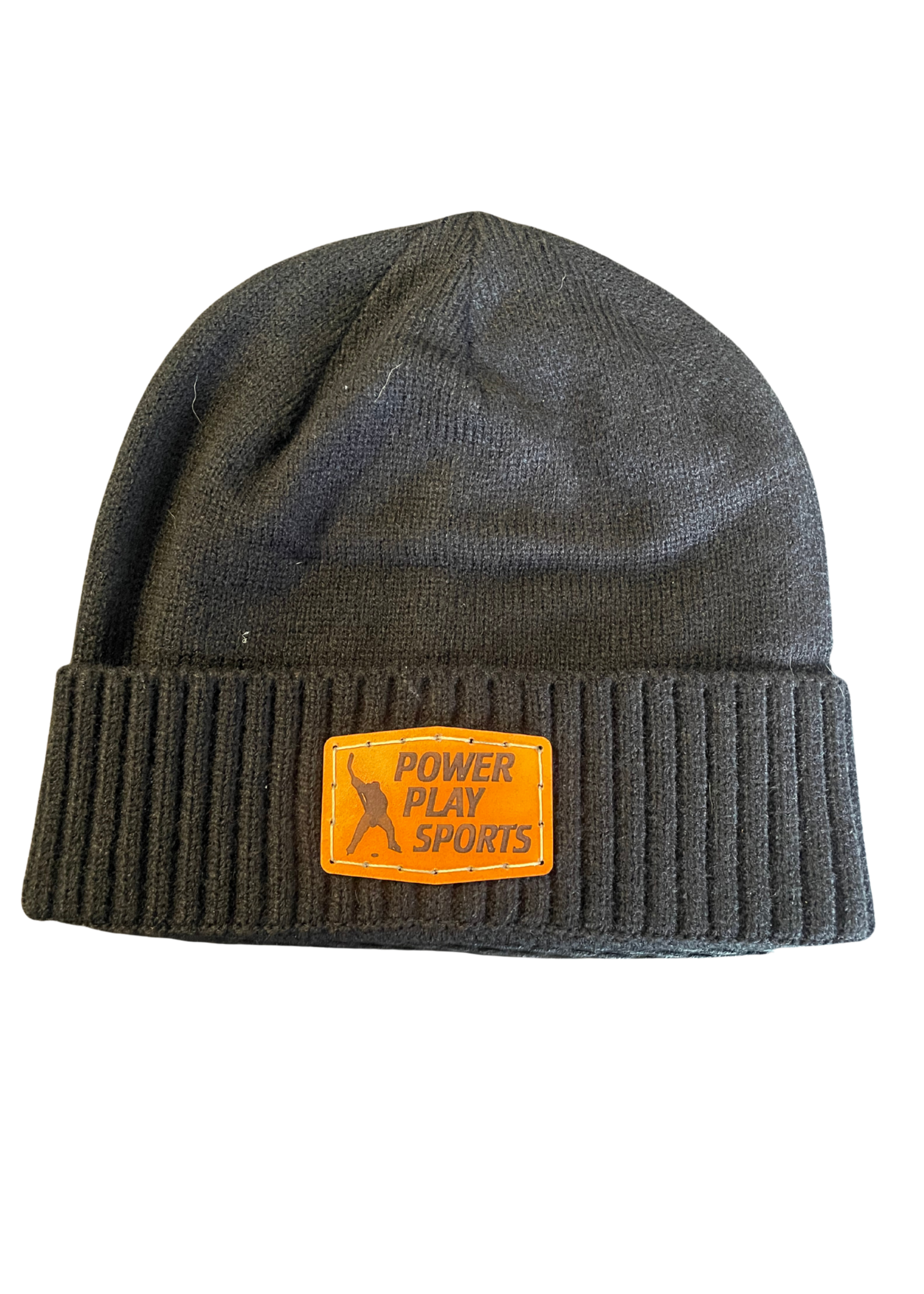 Power Play Sports Leather Patch Black Winter Hat