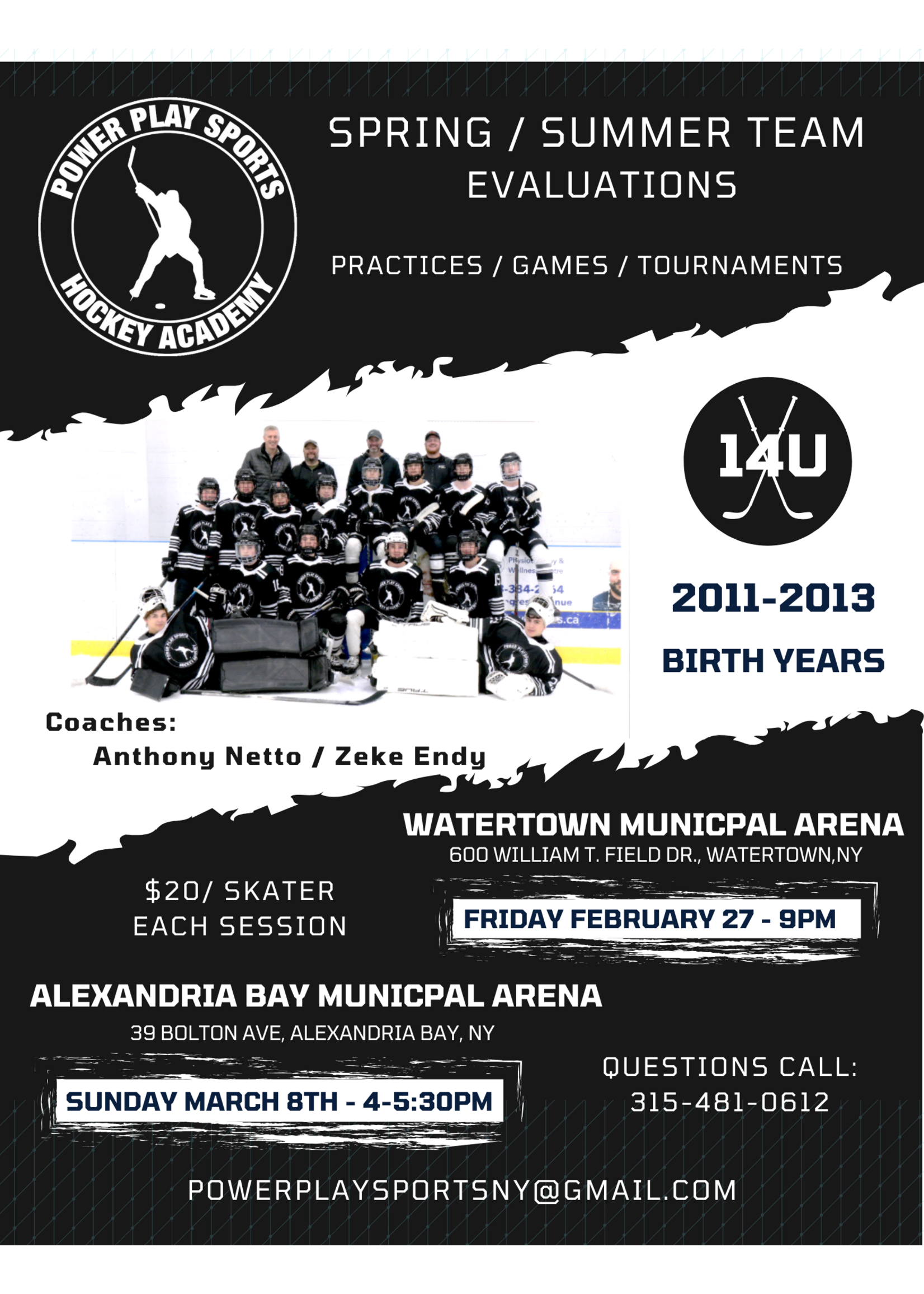 Power Play Sports Hockey Academy 2026 Spring/Summer Team Evaluations- 14u