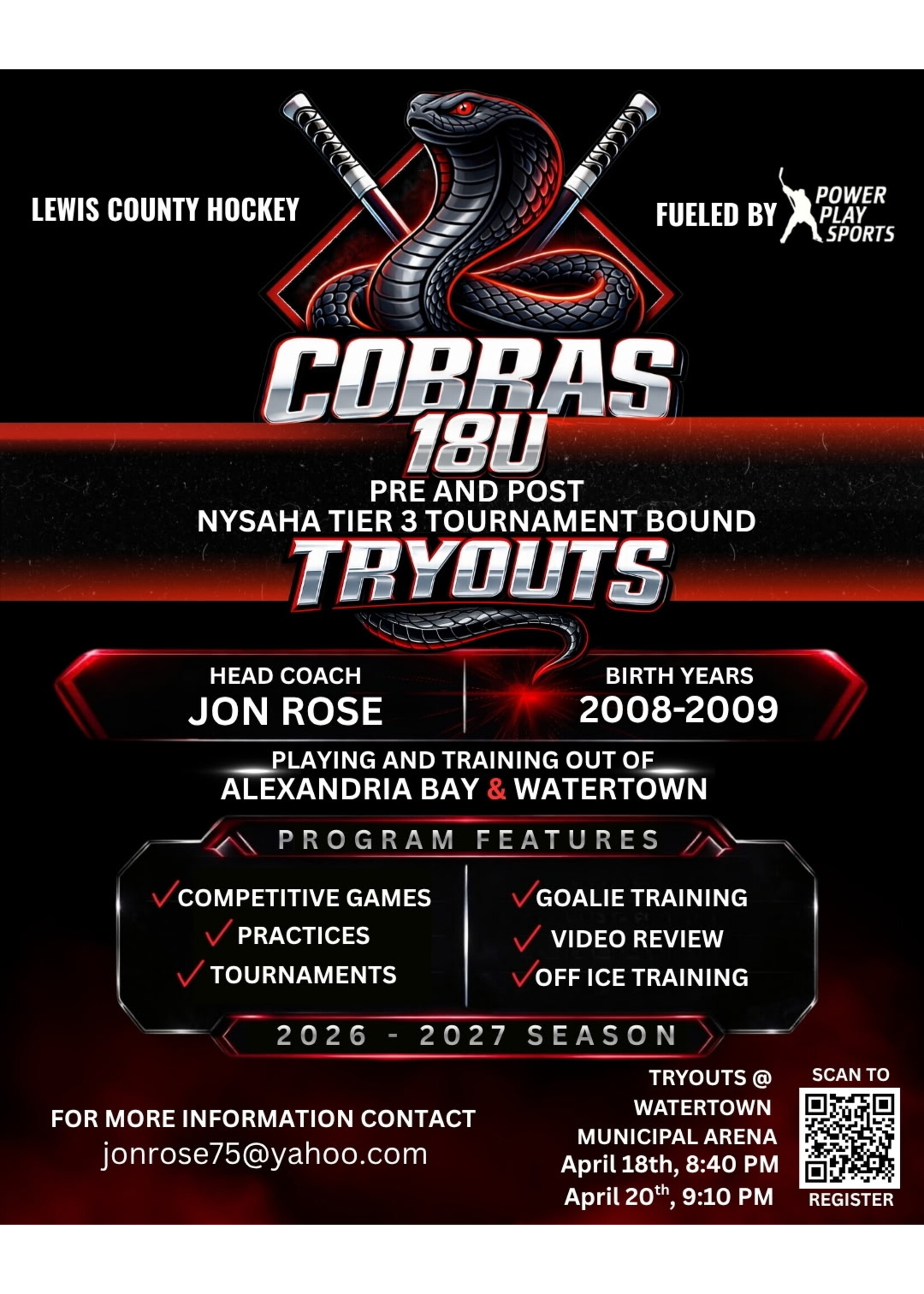 Cobras 18u Tier 3 Tournament Bound Team Tryouts