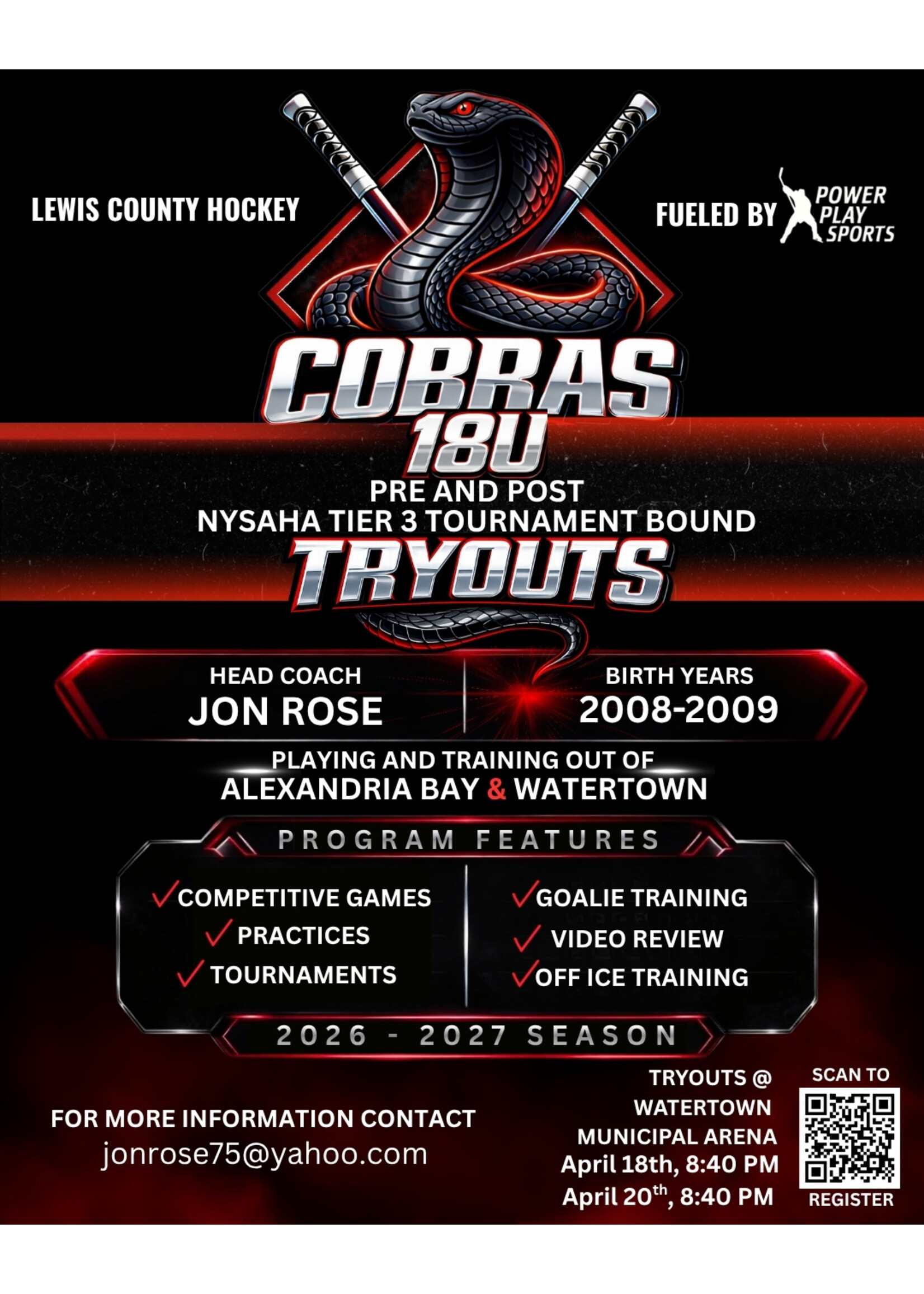 Cobras 18u Tier 3 Tournament Bound Team Tryouts