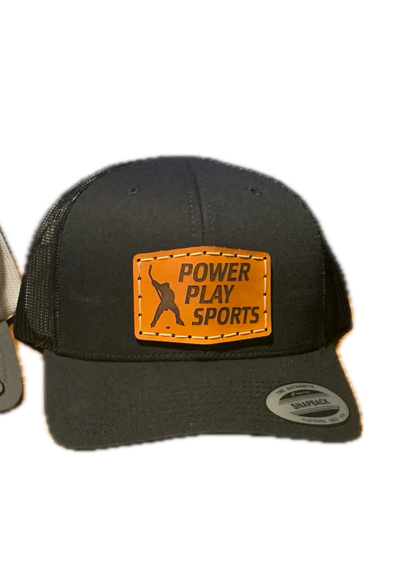 Power Play Leather Patched Black Trucker Hat