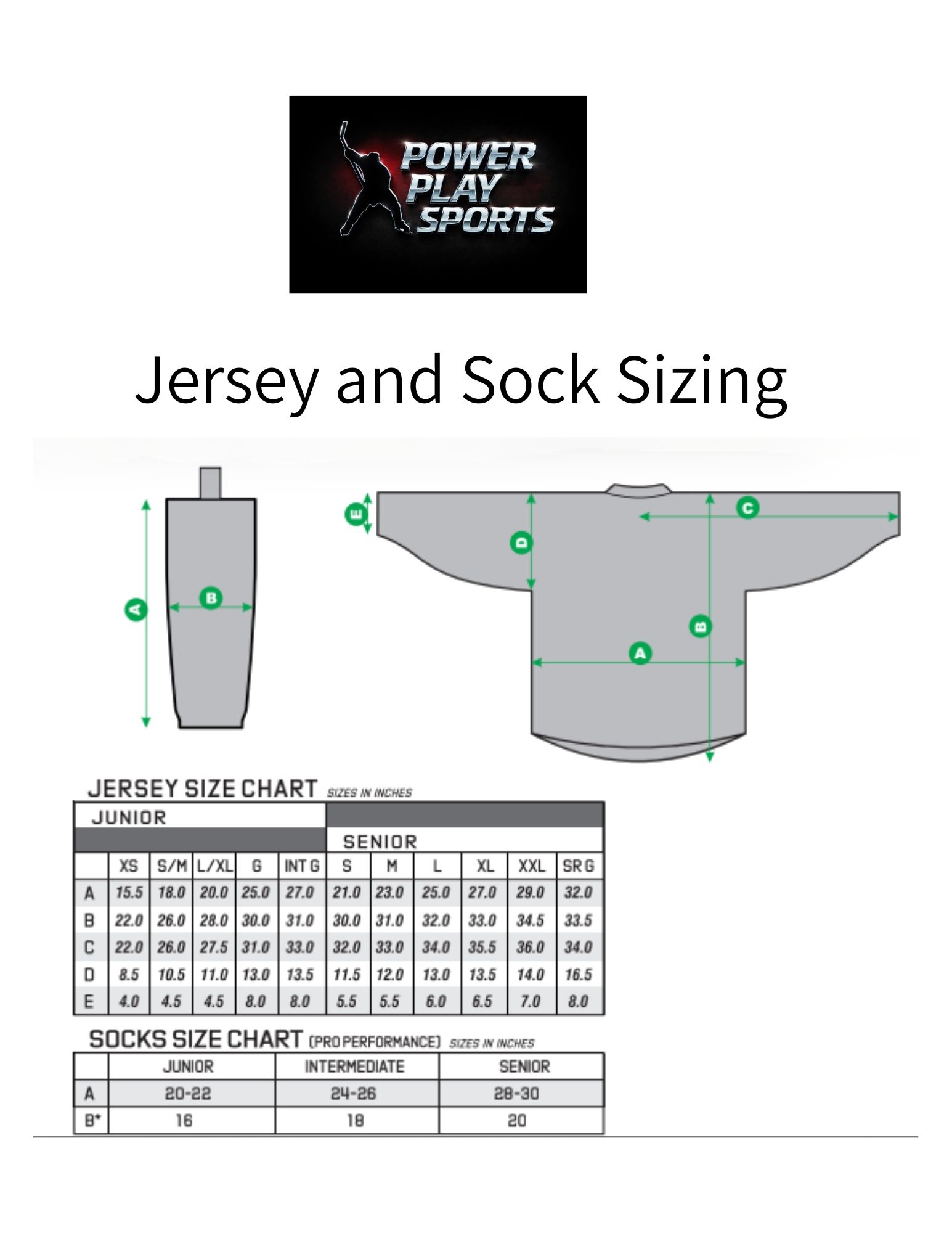 Jersey & Sock Size Chart
