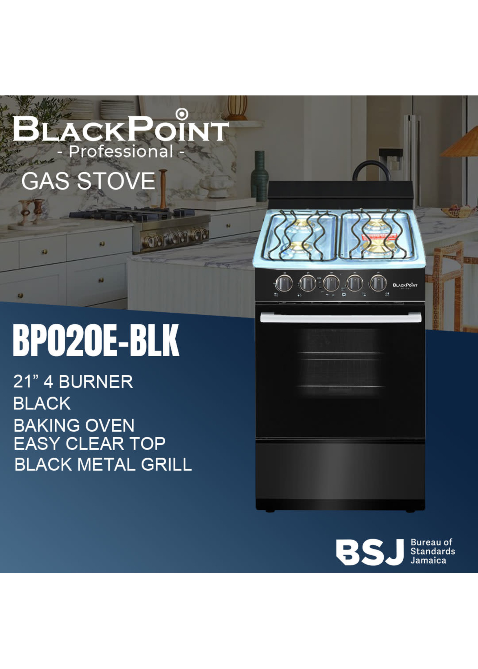 Blackpoint elite BP020E--BLK BLACKPOINT STOVE--4 BUR 21""-- BLACK STEEL BUERO REGULAR