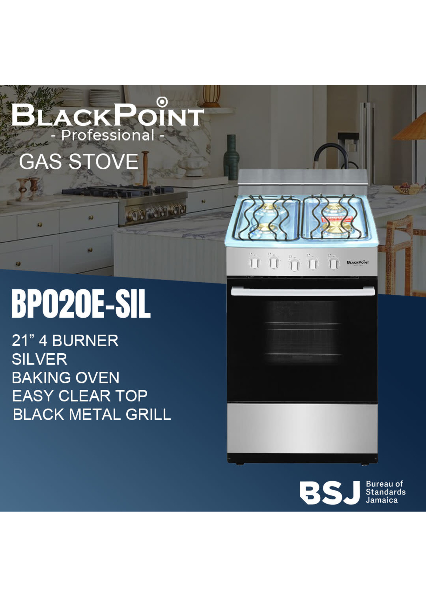 Blackpoint elite BP020E--SIL BLACKPOINT STOVE--4 BUR 21""-- SIL ST THERMOSTAT REGULAR