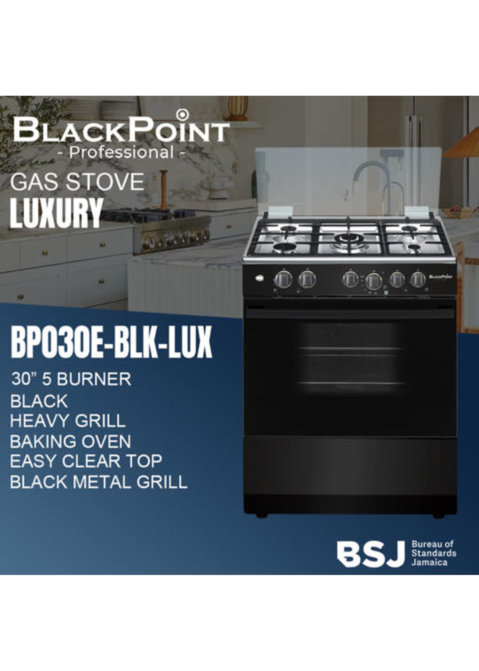 Blackpoint elite BP030E-BLK-LUXUARY BLACKPOINT STOVE--5 BUR 30""-- BLACK LUXUARY THICKK