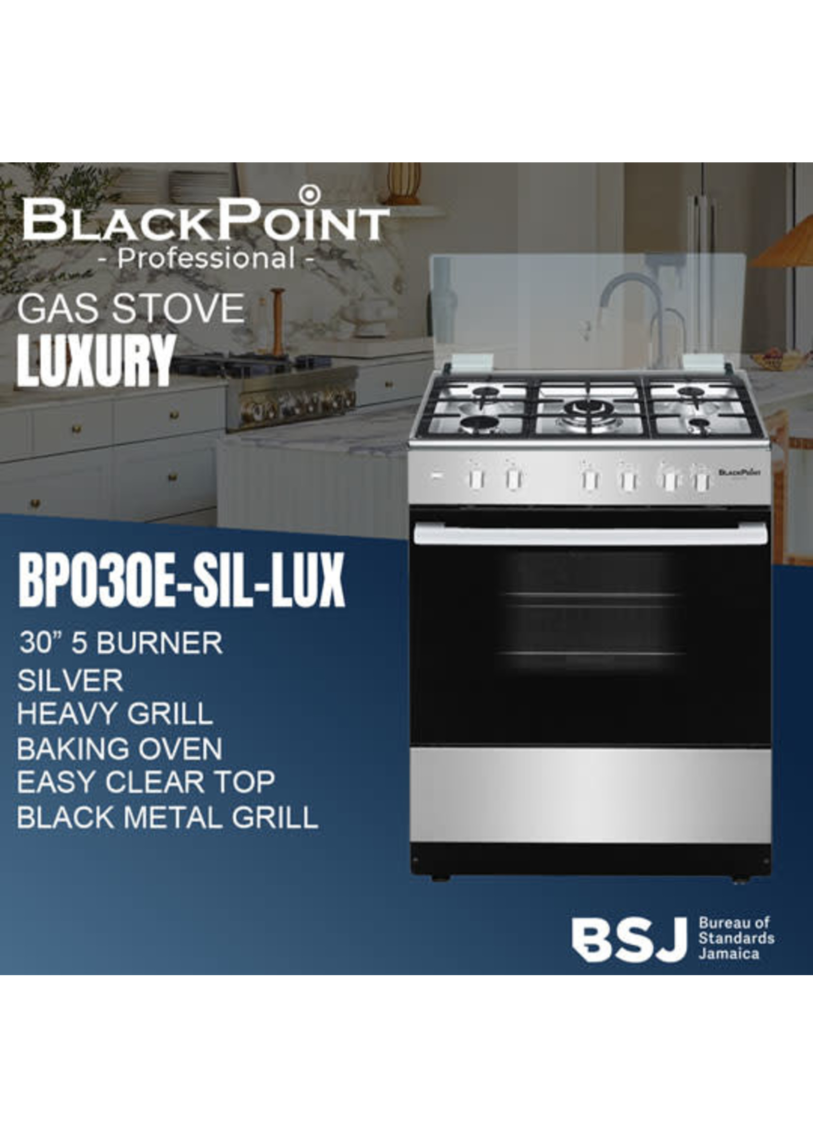 Blackpoint elite BP030E-SIL-LUXUARY BLACKPOINT STOVE--5 BUR 30""-- SILVER LUXUARY THICKK