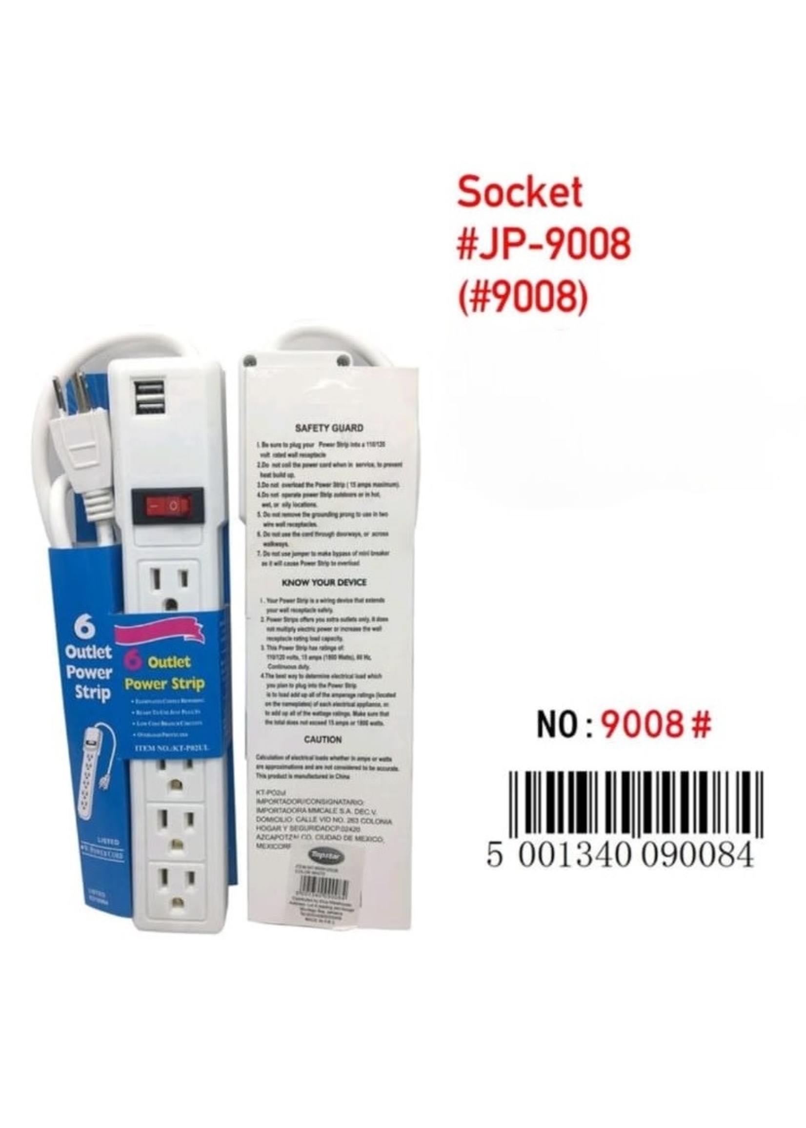 TOPSTAR JP-9008 6 OUTLET POWER STRIP WITH USB