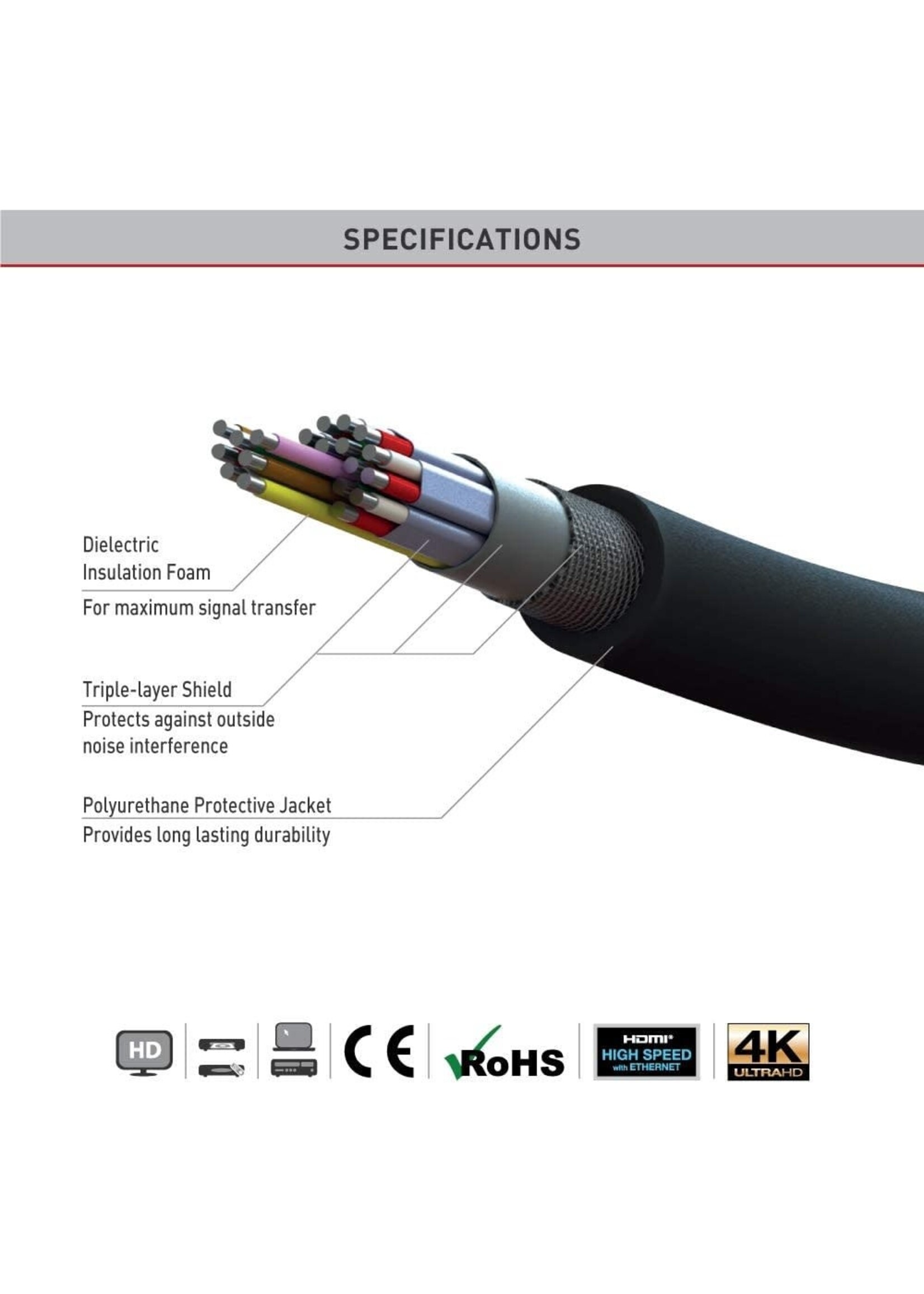 HD18S2 BARKAN HIGH SPEED HDMI CABLE  10.2GBPS 6FT/1.8