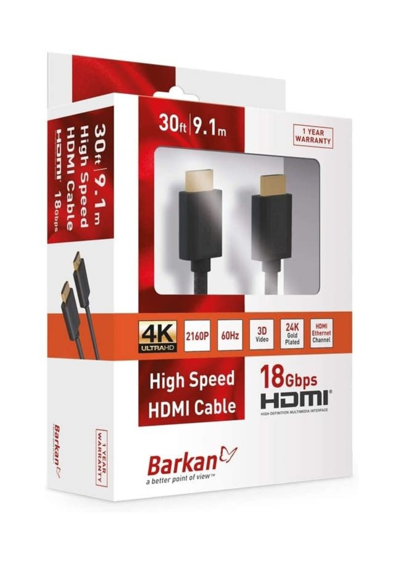 HD91E1 BARKAN HIGH DEFINITION 30 FEET HDMI CABLE -- 30 FEET