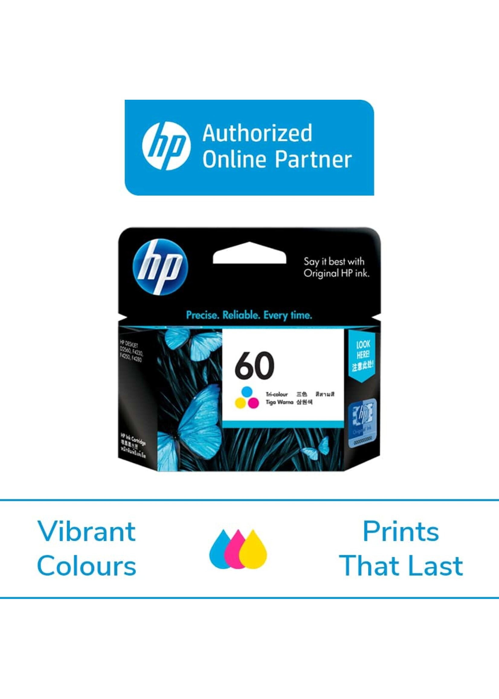 Hp HP 60 - 4 ml - color (cyan, magenta, yellow) - original - ink cartridge - for Deskjet F2430, F4213, F4435, F4580; ENVY 100 D410, 11X D411, 12X; Photosmart C4740, D110