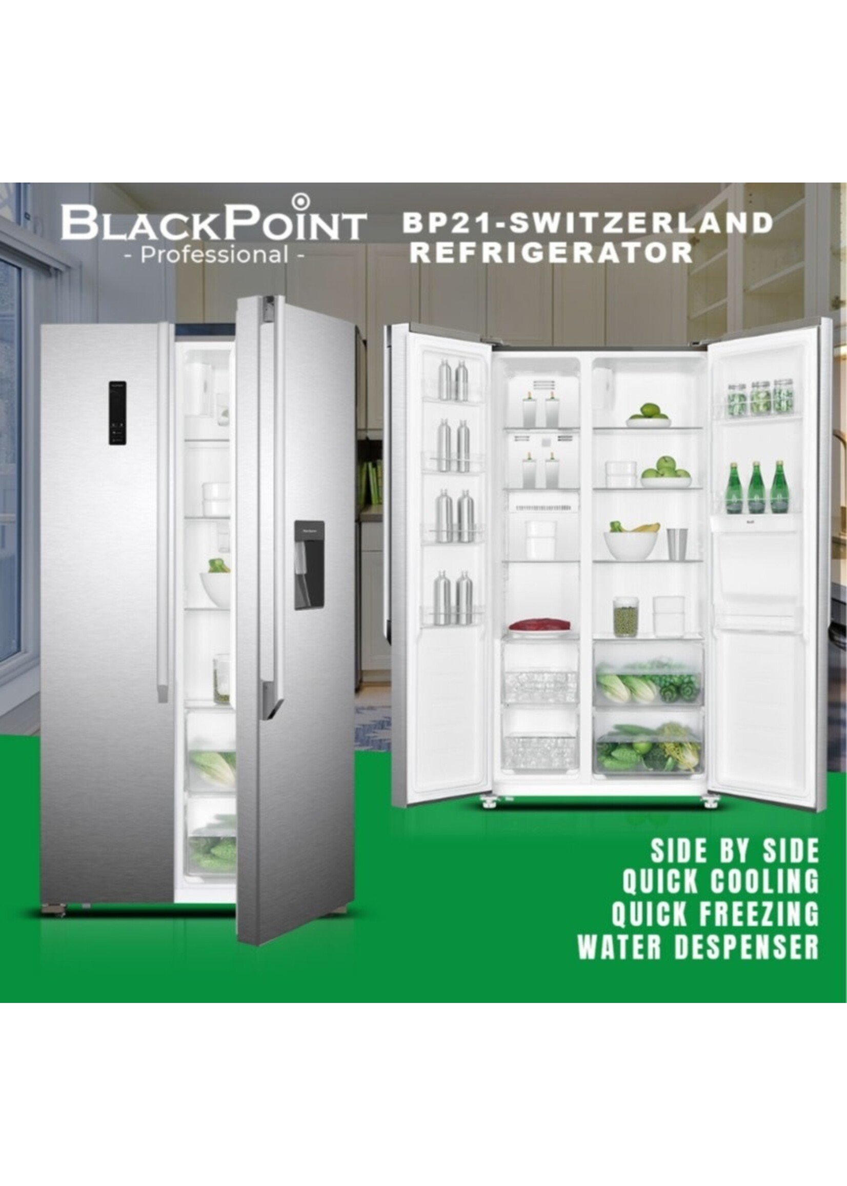 BP22-SWITZERLAND BLACKPOINT FRIDGE -- SIDE BY SIDE -- WATER DISP