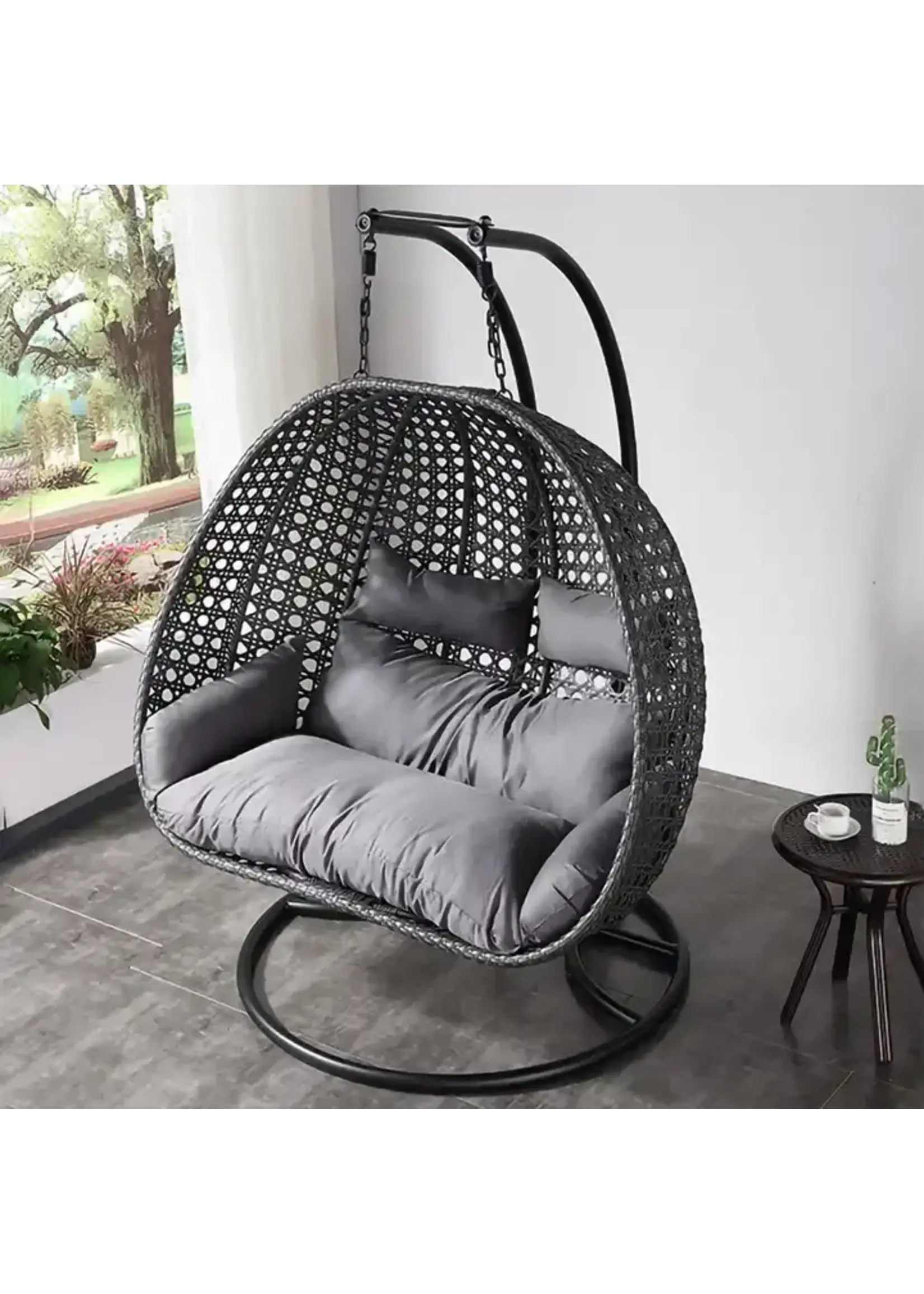 JDN 04 Waterproof outdoor rattan swing chair garden double stick hanging chair