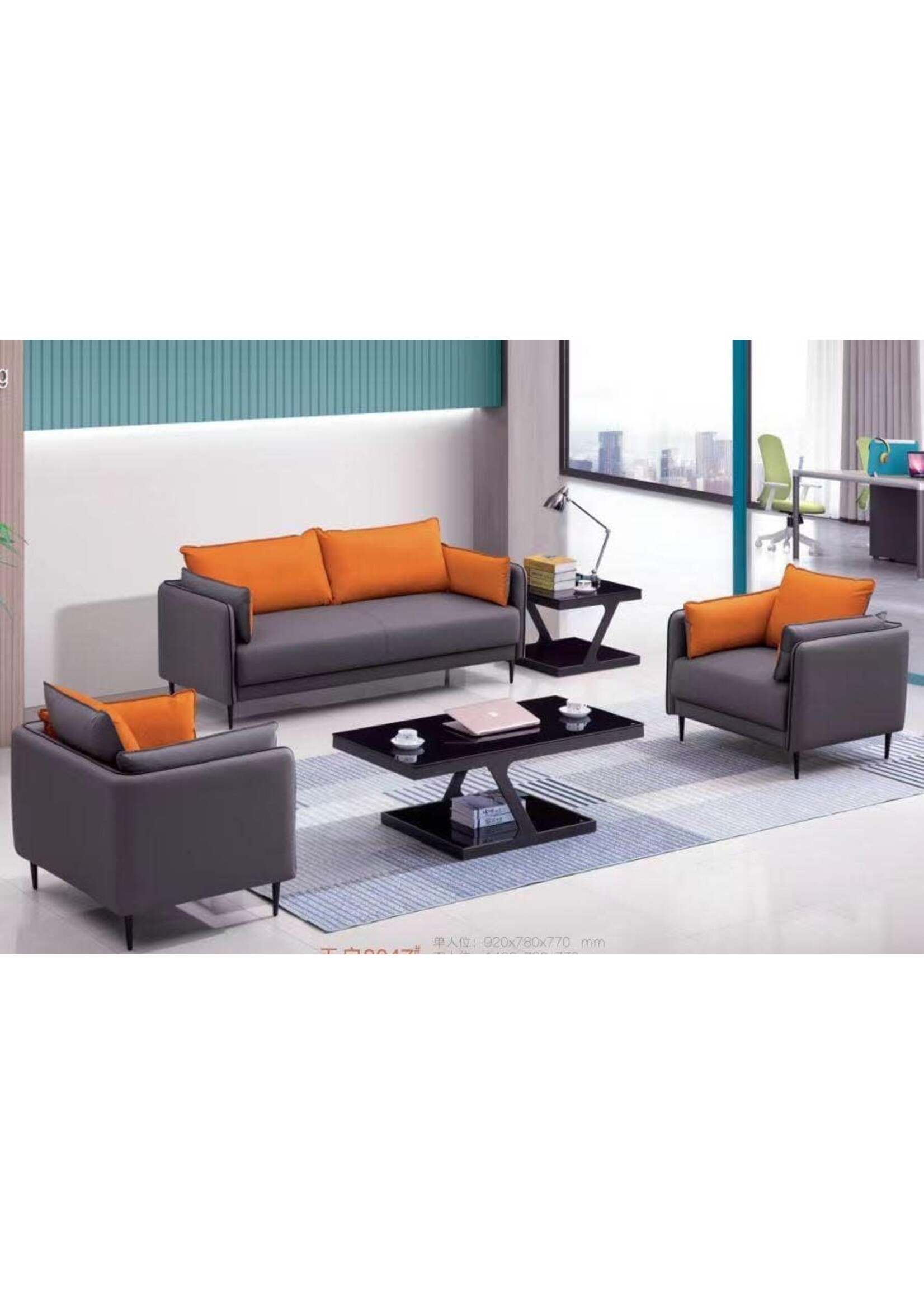 ELEGANT SOFA SET 3+1+1 (GREY & ORANGE)