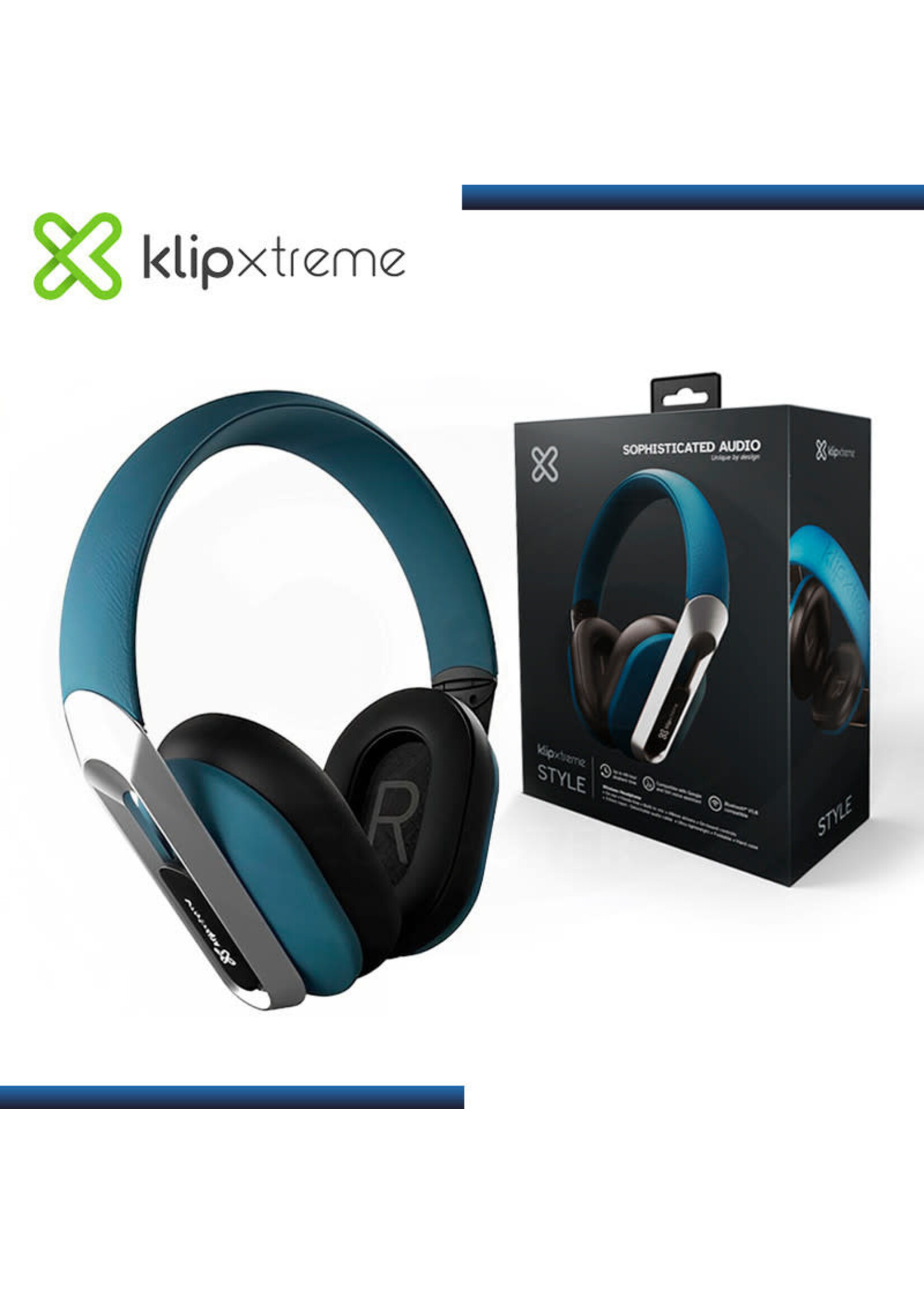 Klip Xtreme Klip Xtreme - KWH-750BL - Headphones - For Home audio / For Portable electronics / For Professional audio / For Cellular phone - Wireless - 40Hr Blue color